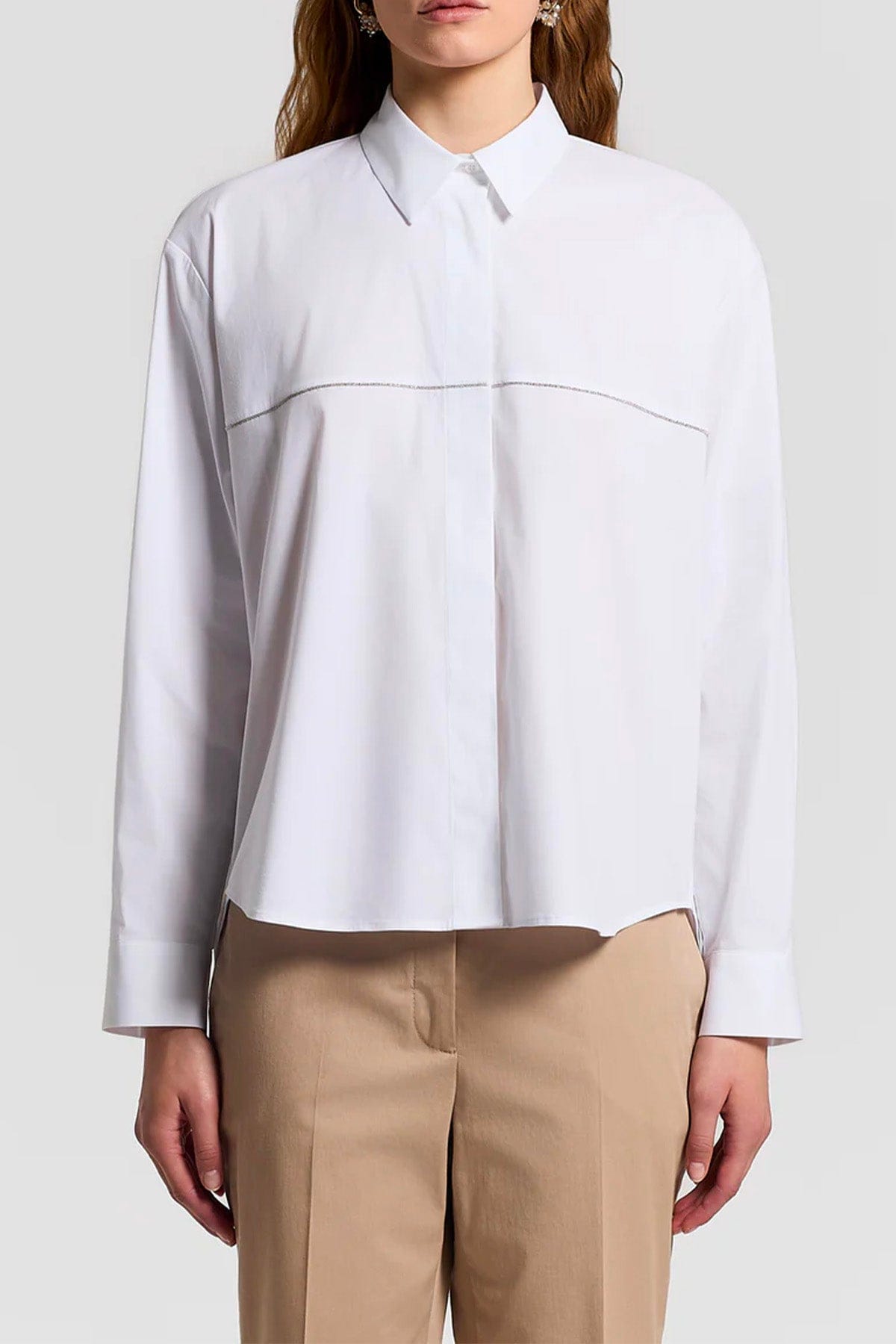 PESERICO CAMICIA  BIANCO NATURALE / 36 Camicia donna popeline unito di cotone stretch A06843 Peserico