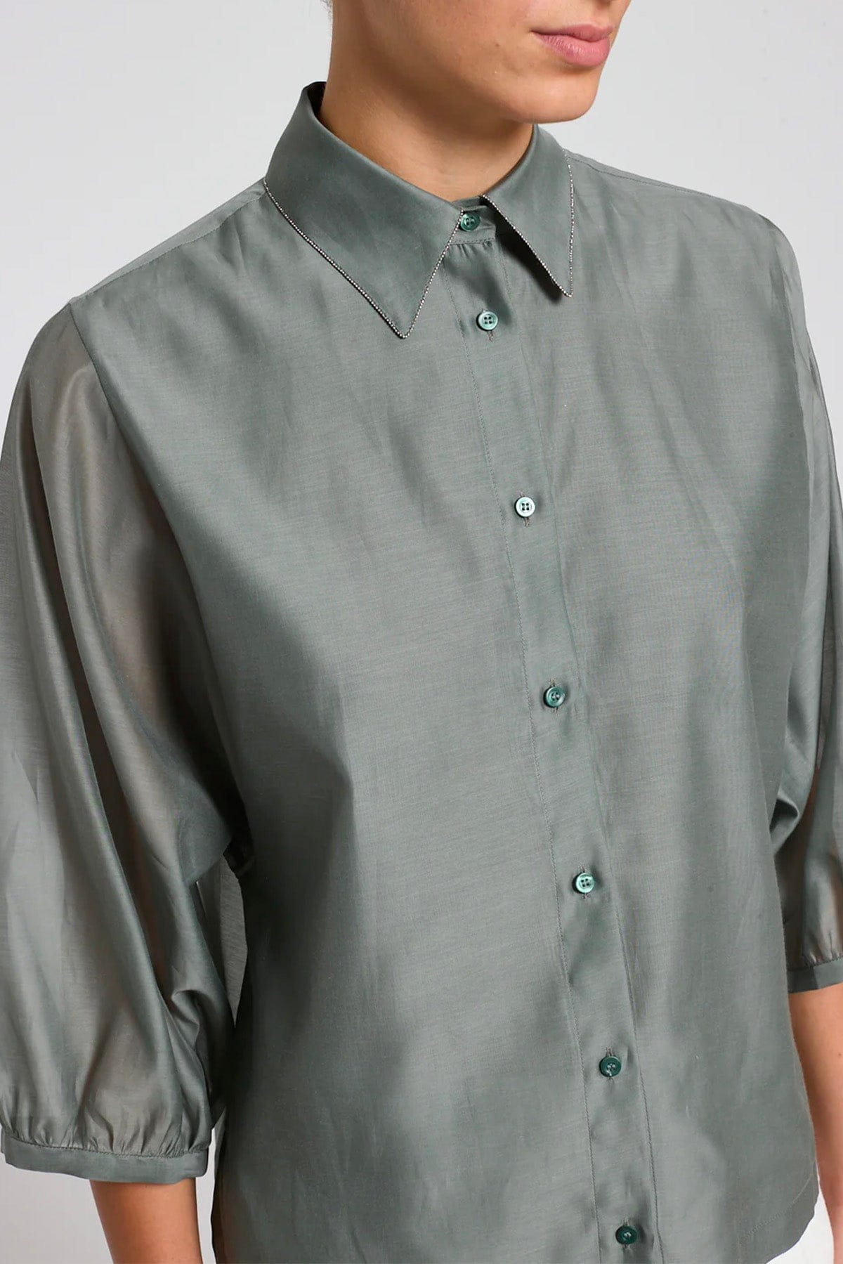 PESERICO CAMICIA  VERDE AUCALIPTO / 36 Camicia donna Organza di cotone e seta opaca S06013 Peserico