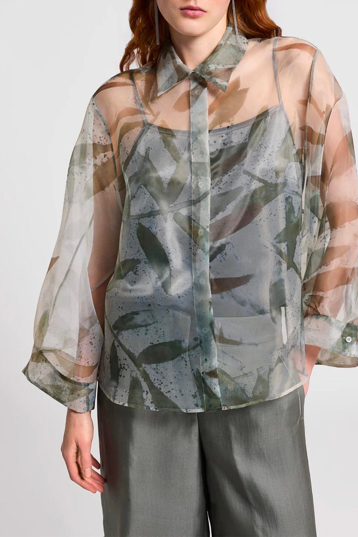 PESERICO CAMICIA  Camicia donna Organza stampata motivo foliage E06464D Peserico