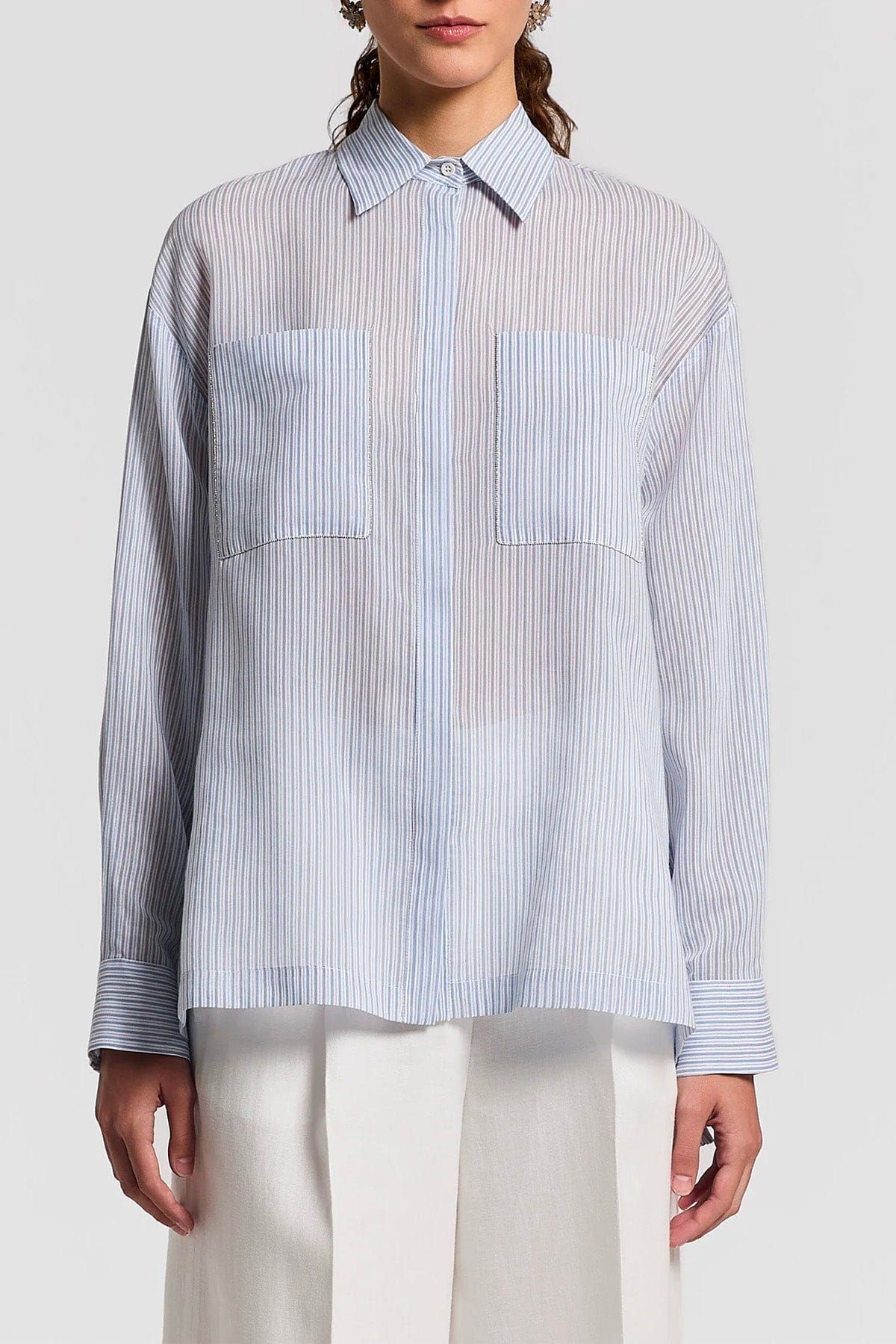 PESERICO CAMICIA  Camicia donna voile rigato in cotone e seta A06399 Peserico