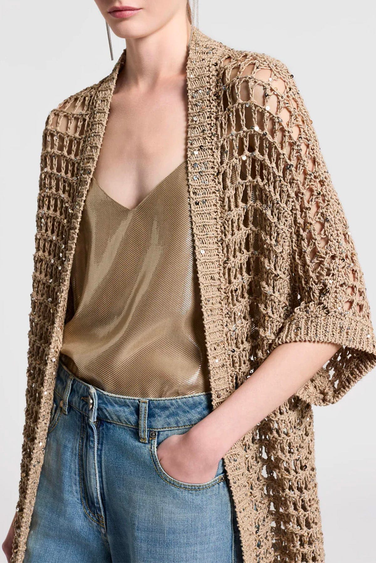 PESERICO CARDIGAN  Maglia donna tricot Fettuccia di cotone con mix di paillettes E99166F03 Peserico