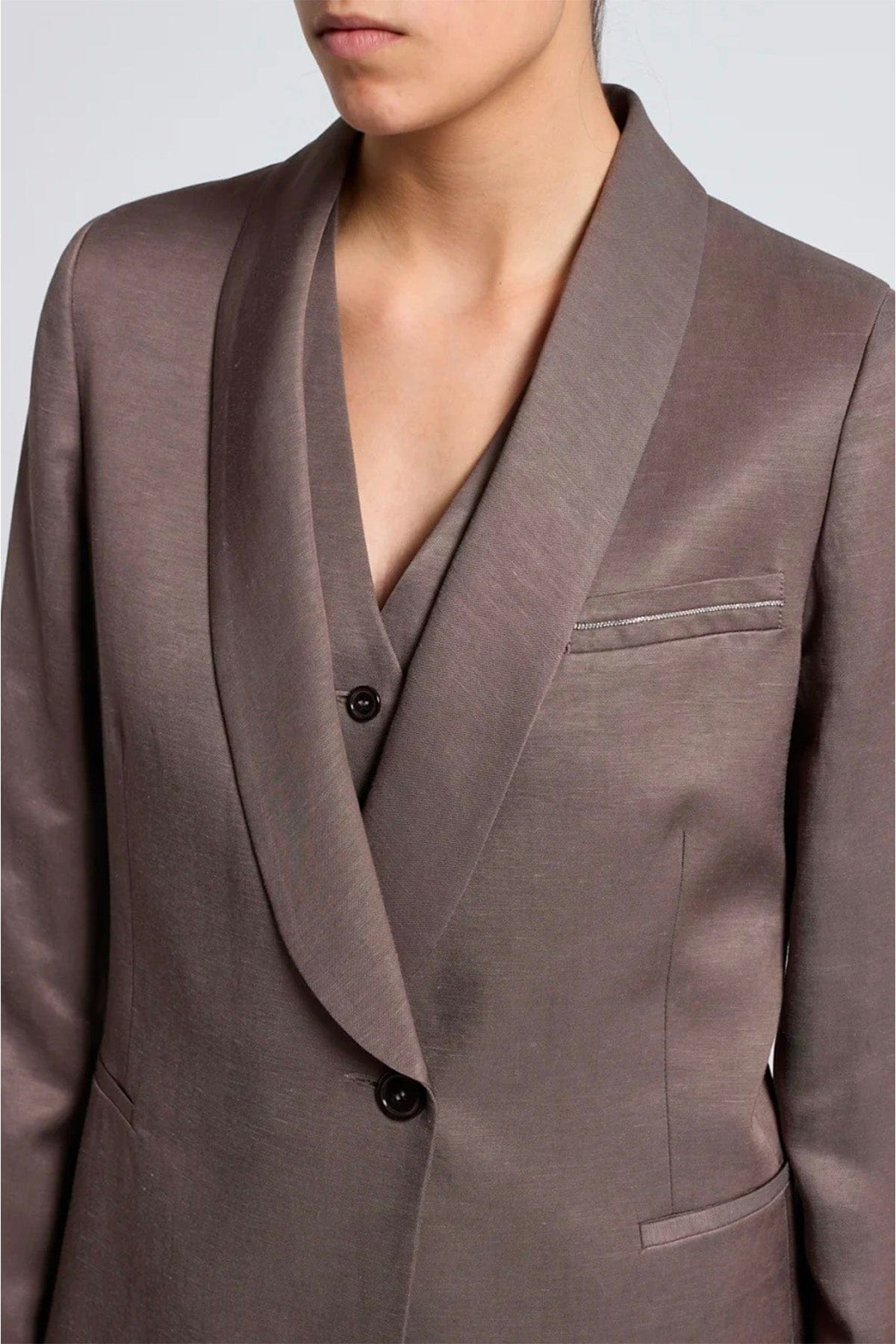 PESERICO GIACCA  MARRONE CORTECCIA / 36 Giacca donna Twill fluido in viscosa lino Peserico A01216