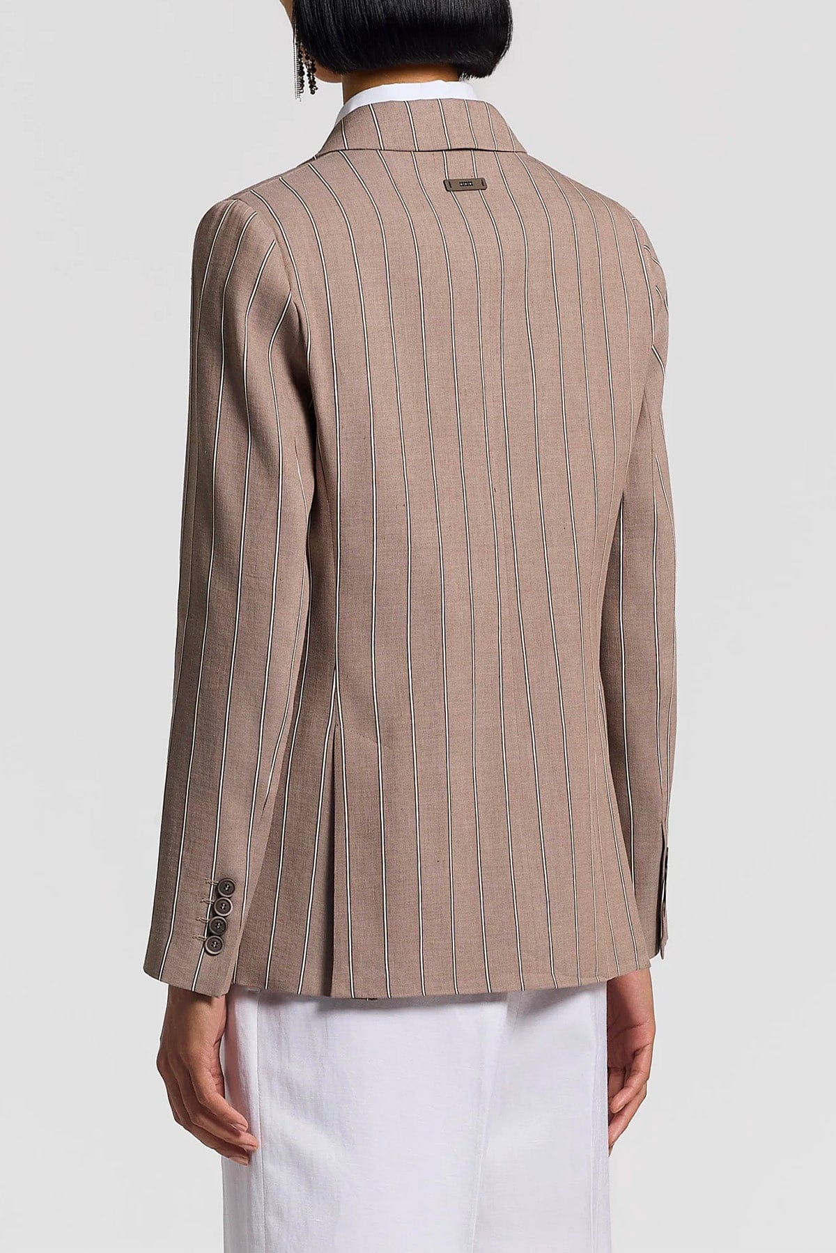 PESERICO GIACCA  Giacca donna twill gessato in cotone e lino A01199 Peserico
