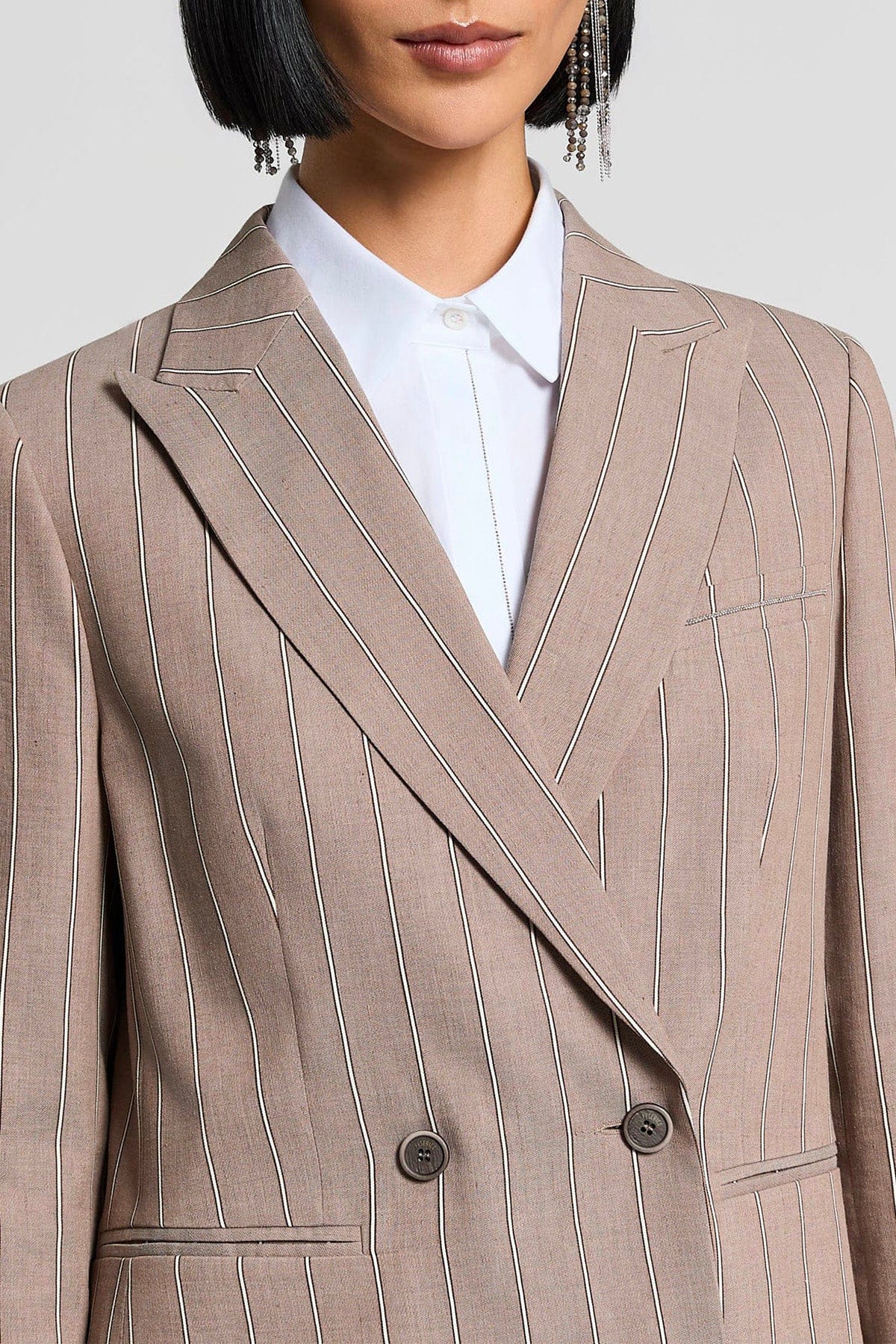 PESERICO GIACCA  Giacca donna twill gessato in cotone e lino A01199 Peserico