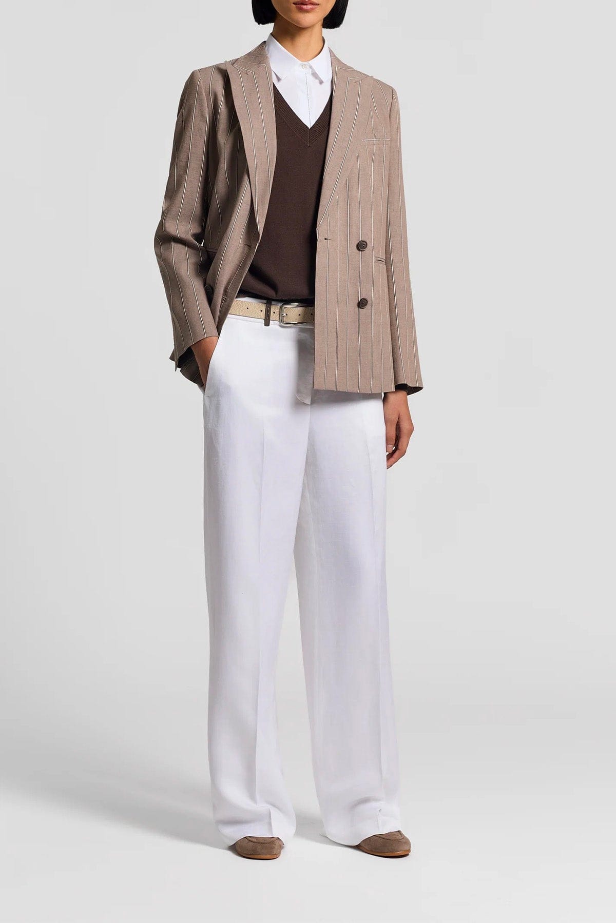 PESERICO GIACCA  MARRONE ARGILLA / 36 Giacca donna twill gessato in cotone e lino A01199 Peserico