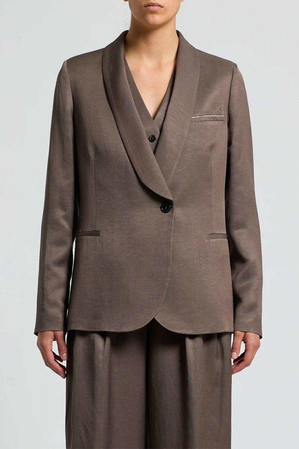 PESERICO GIACCA  MARRONE CORTECCIA / 36 Giacca donna Twill fluido in viscosa lino Peserico A01216