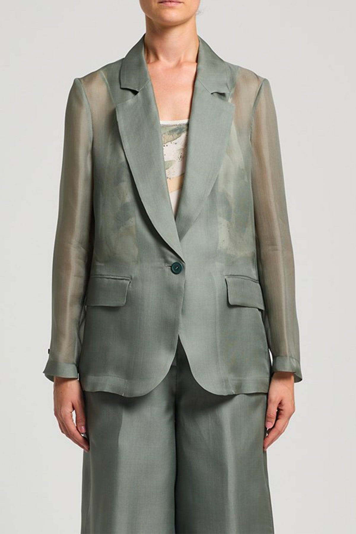 PESERICO GIACCA  VERDE ARDESIA / 36 Blazer donna Gazar di seta E01221 Peserico
