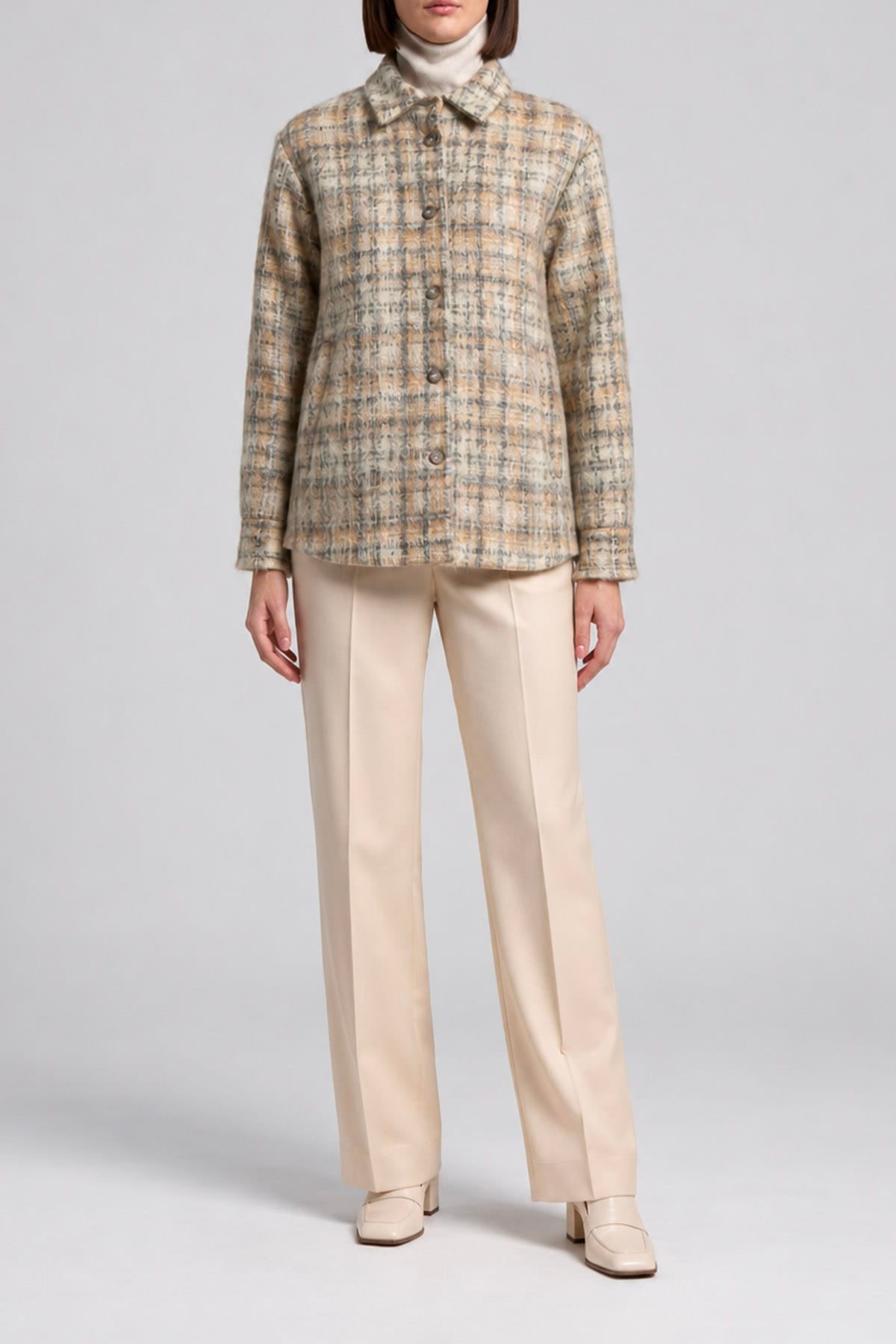 PESERICO GIACCONE  BEIGE STAMPATO / 36 Giaccone donna in misto lana mohair Peserico A21104D