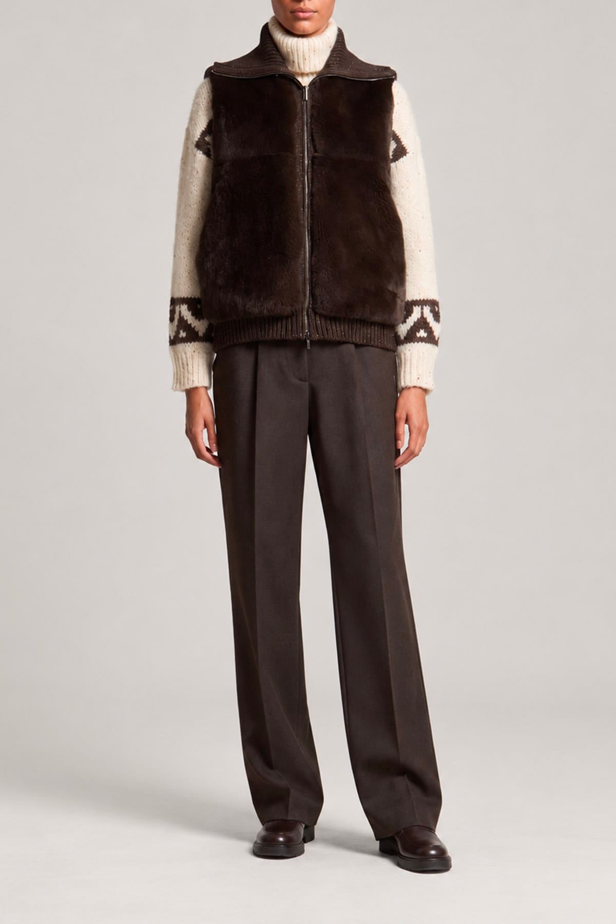 PESERICO GILET  Gilet tricot in lana e seta marrone Peserico S89312F03B