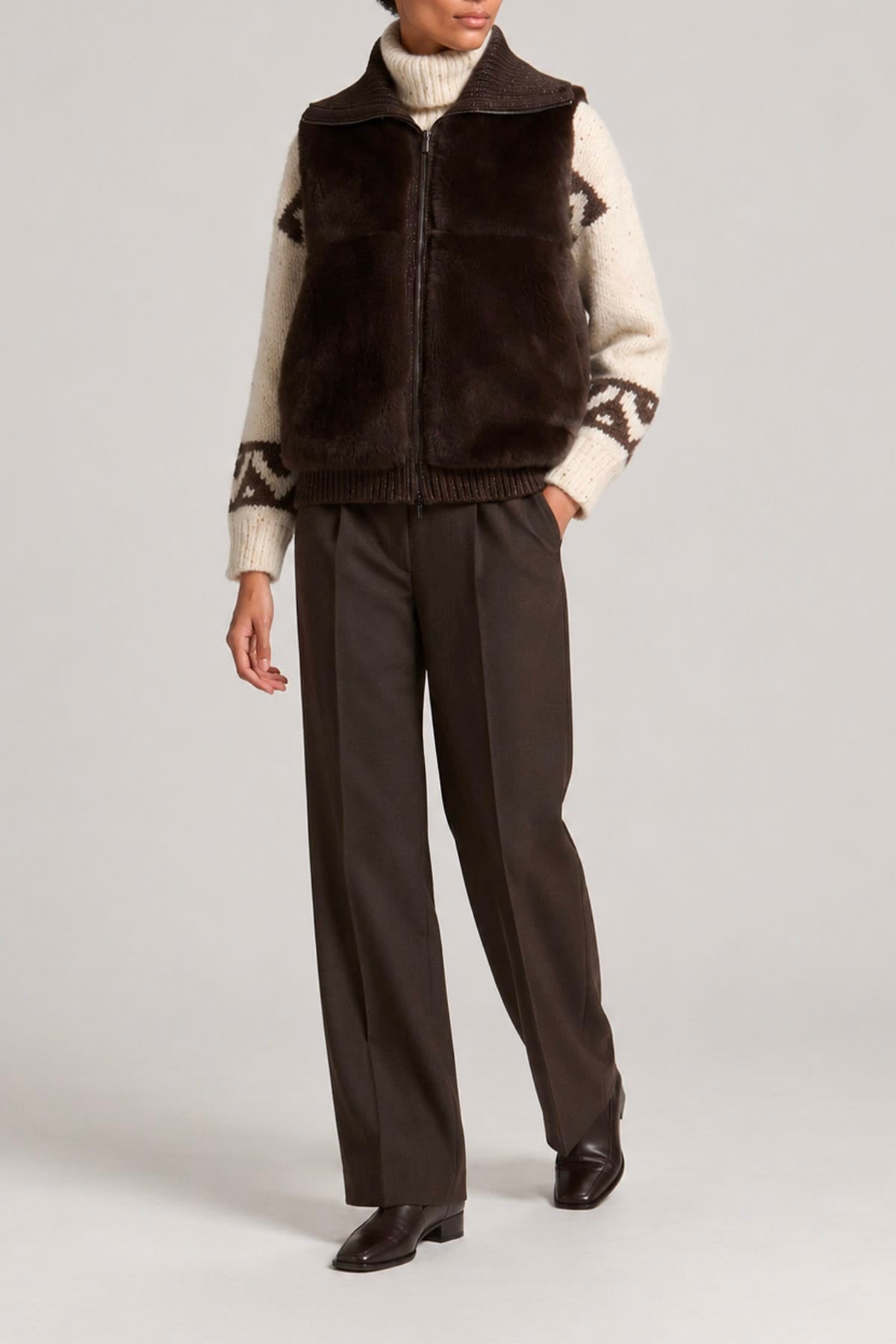 PESERICO GILET  MARRONE SCURO / 36 Gilet tricot in lana e seta marrone Peserico S89312F03B