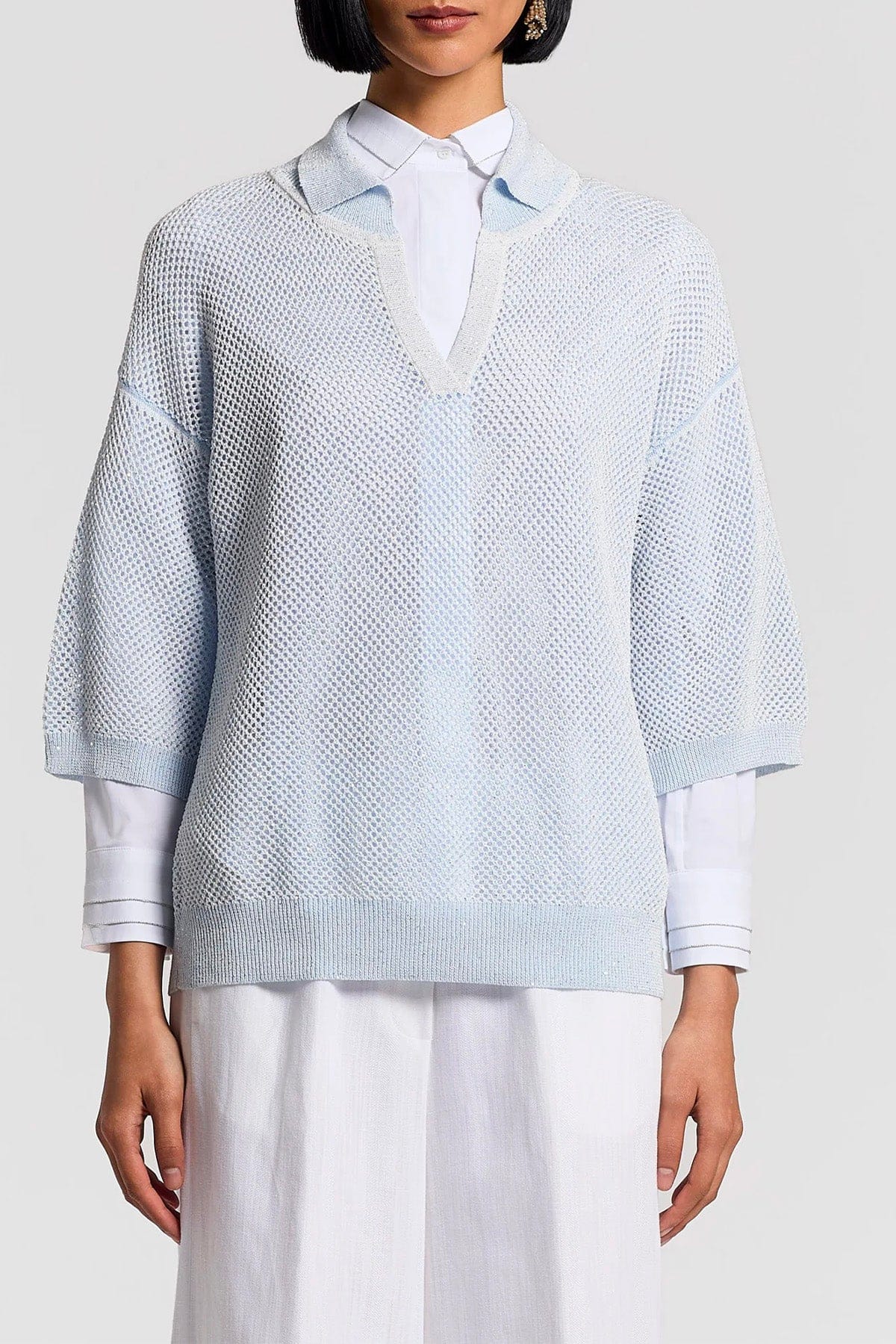 PESERICO MAGLIA-CANOTTIERA-TOP  AZZURRO FIORADLISO / 36 Maglia donna tricot filato compatto cotone egiziano e pailettes A99031F12 Peserico