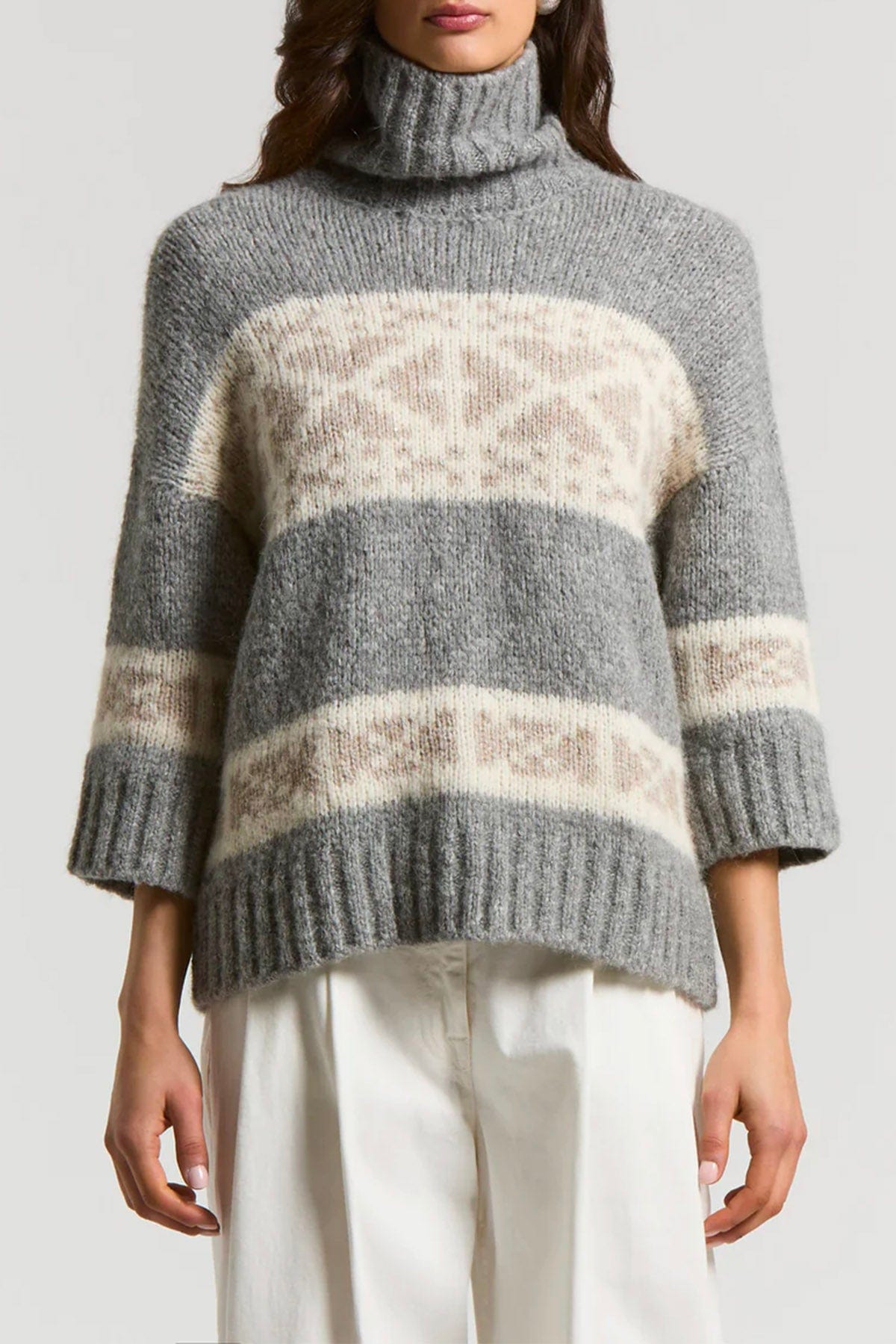 PESERICO MAGLIA-CANOTTIERA-TOP  GRIGIO CHIARO / BIANCO LANA / 36 Maglia donna lavorata Peserico in alpaca e lana