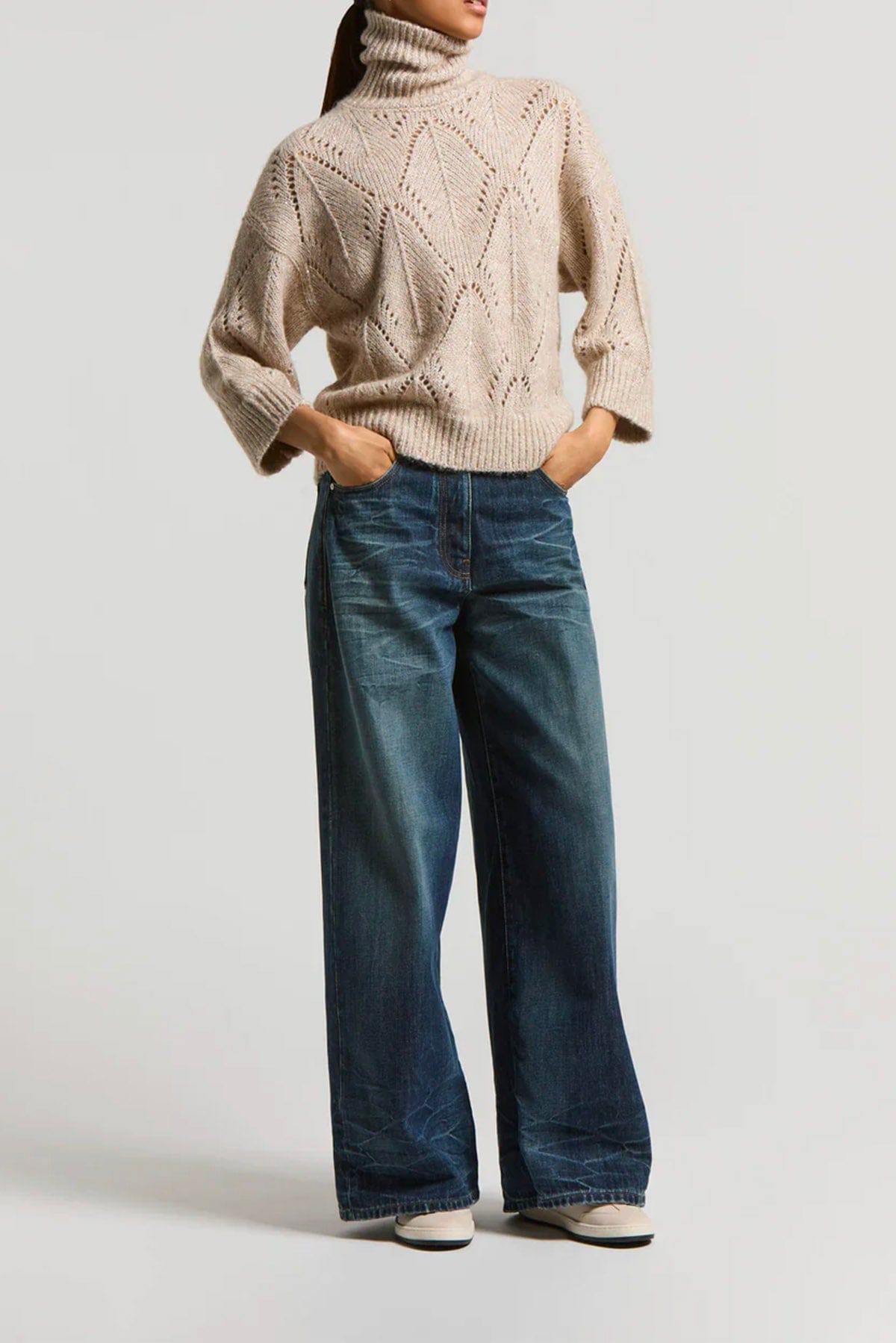 PESERICO MAGLIA-CANOTTIERA-TOP  BIANCO NATURALE / 36 Maglia donna in lana alpaca e cotone Peserico