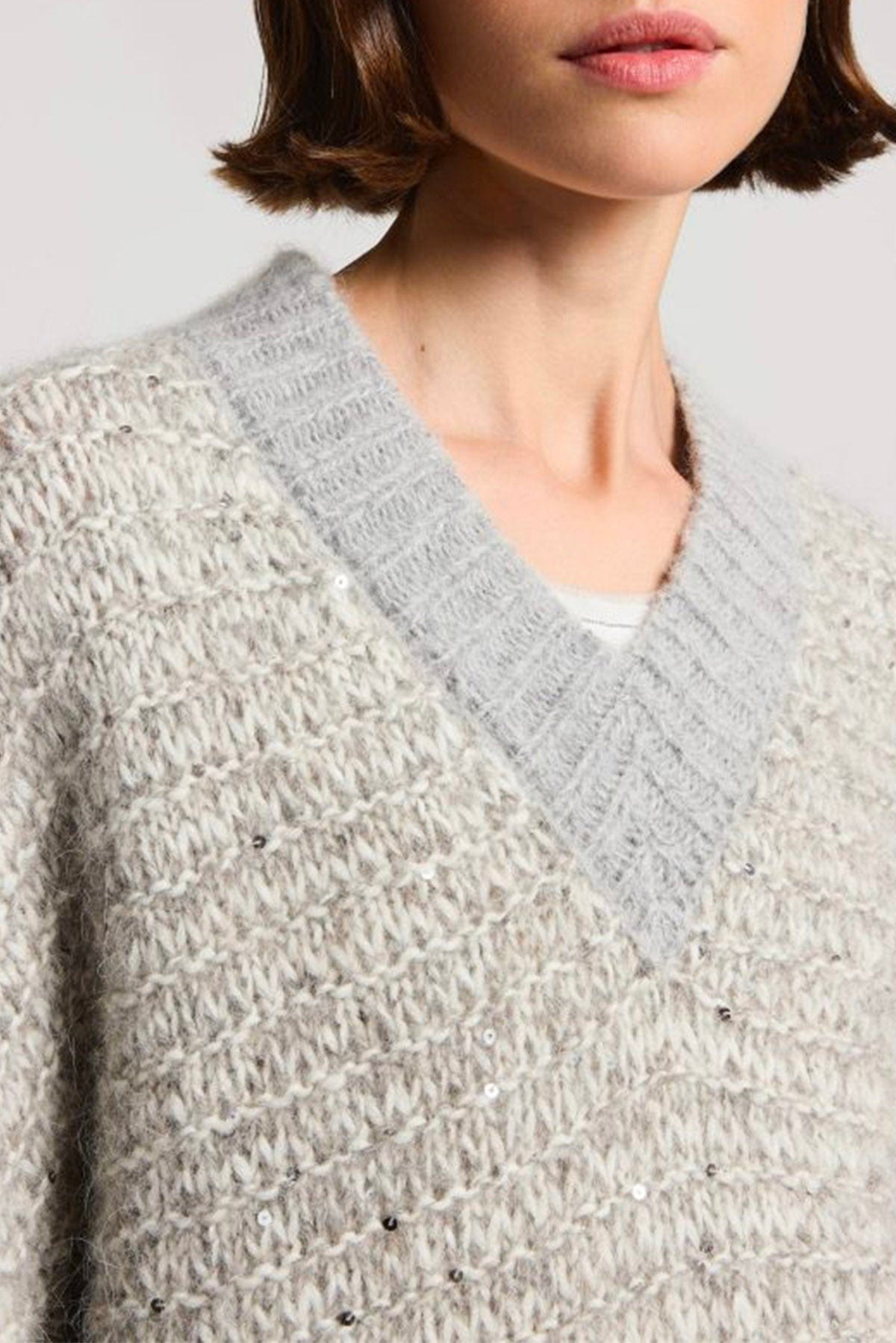 PESERICO MAGLIA-CANOTTIERA-TOP  Maglia donna in tricot grigio pietra Peserico