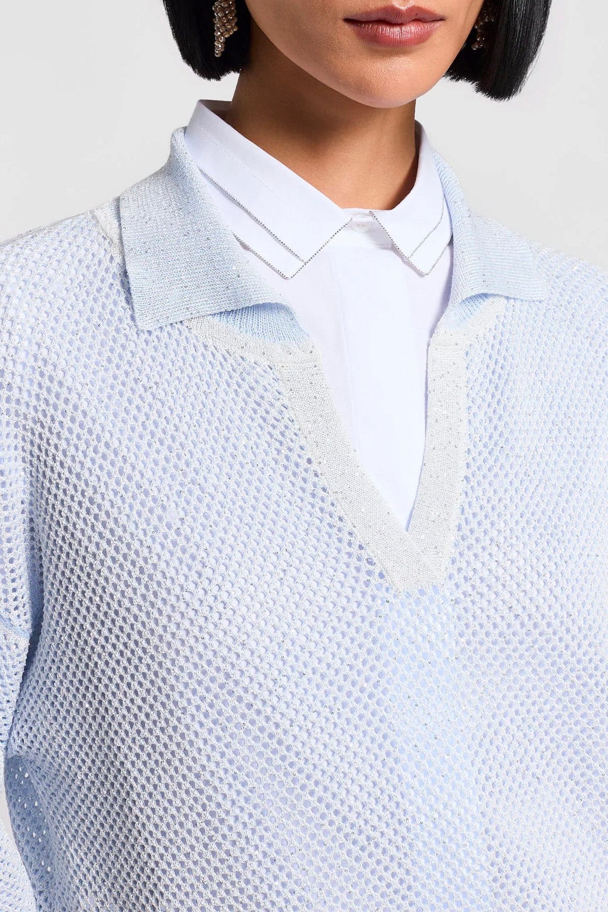 PESERICO MAGLIA-CANOTTIERA-TOP  Maglia donna tricot filato compatto cotone egiziano e pailettes A99031F12 Peserico