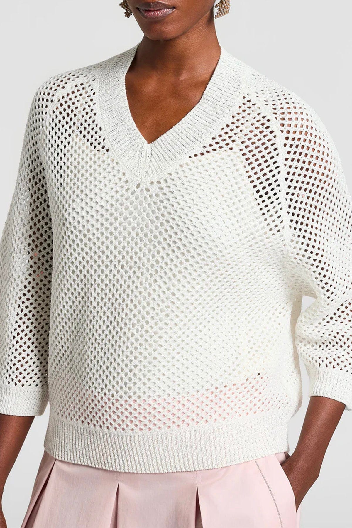 PESERICO MAGLIA-CANOTTIERA-TOP  Maglia donna tricot filato melange di lino e cotone paillettes A99028F07