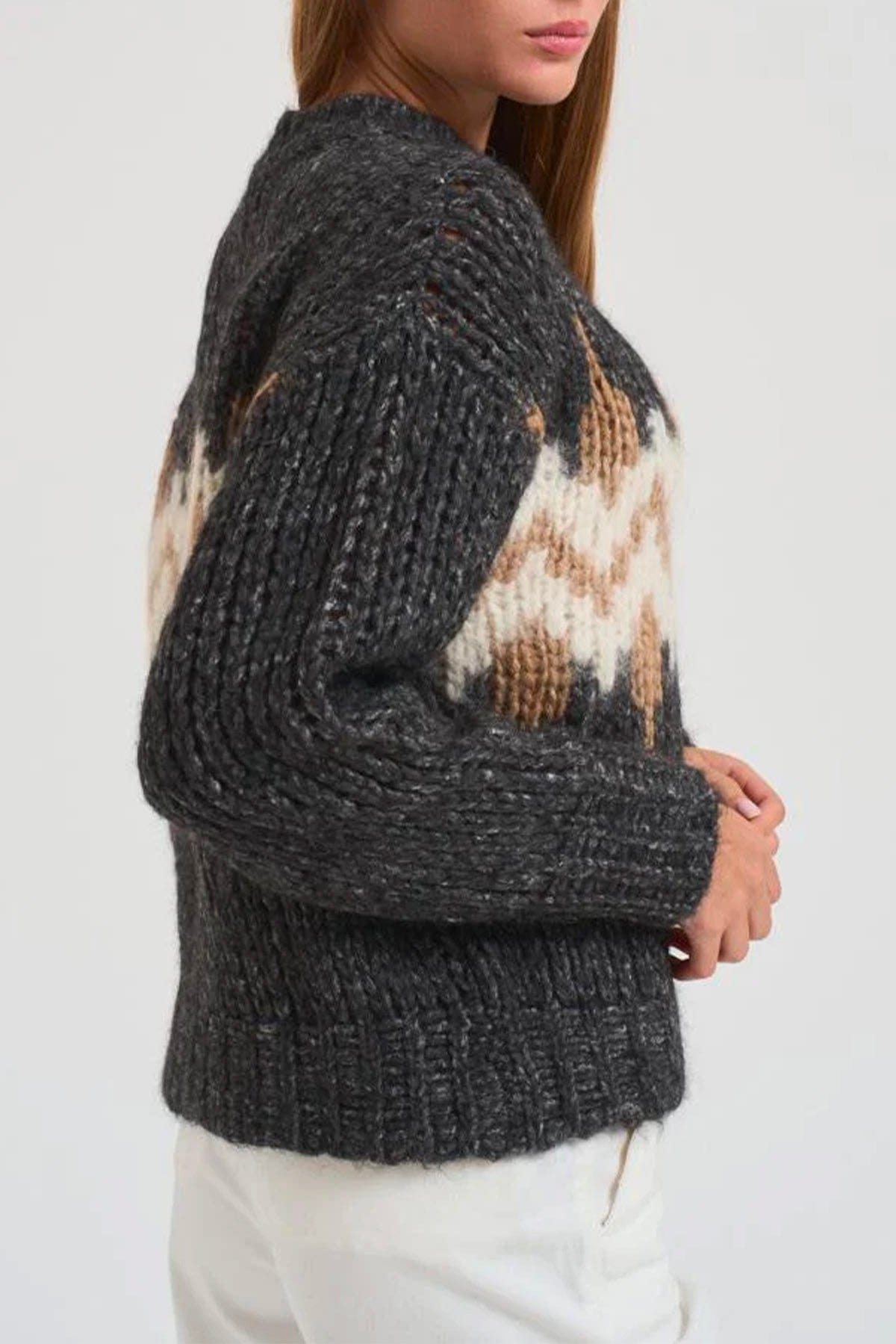 PESERICO MAGLIA-CANOTTIERA-TOP  Maglia in alpaca e mohair grigio antracite Peserico