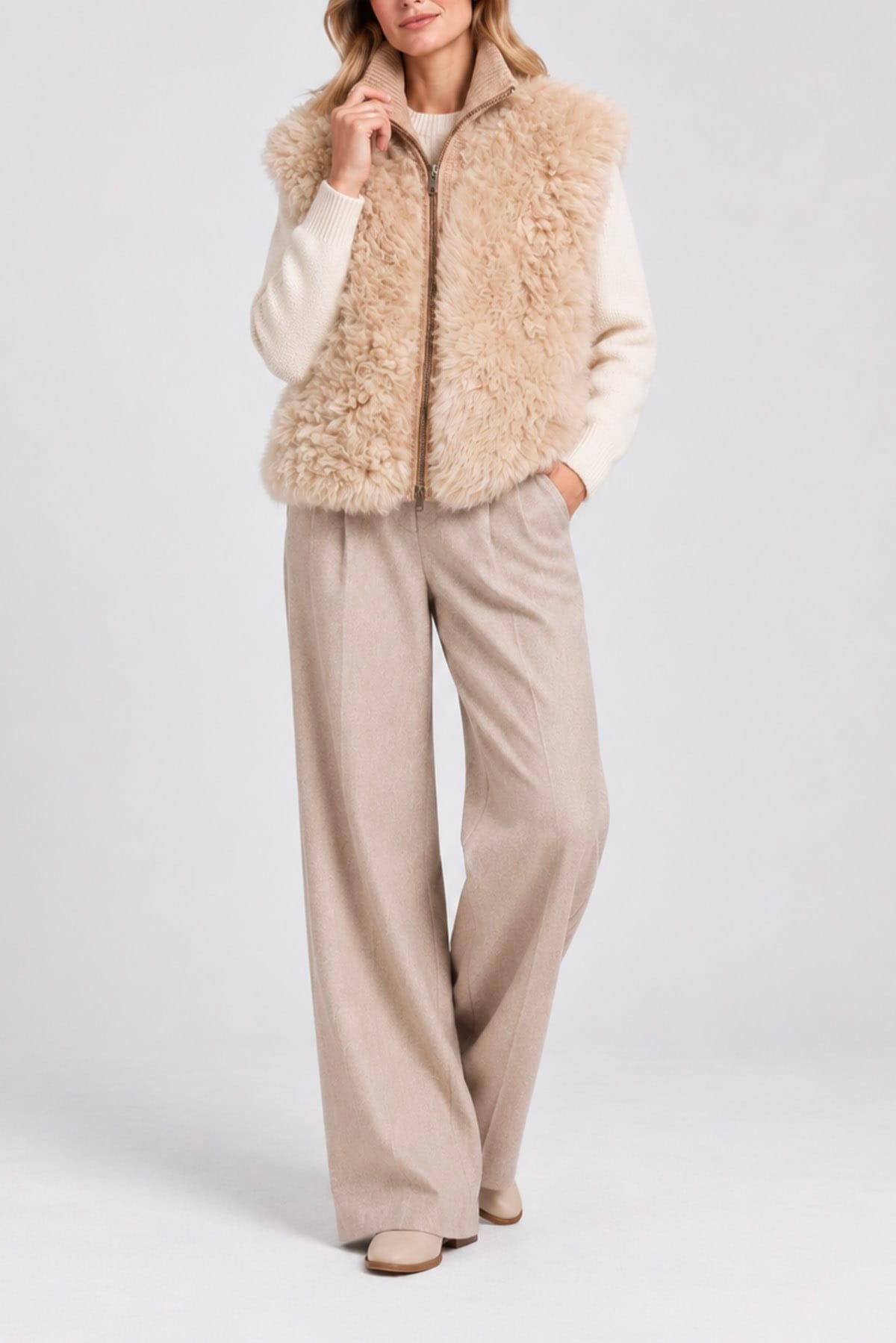 PESERICO MAGLIA-CANOTTIERA-TOP  BEIGE / 36 Maglia tricot montone Peserico S89313F03B