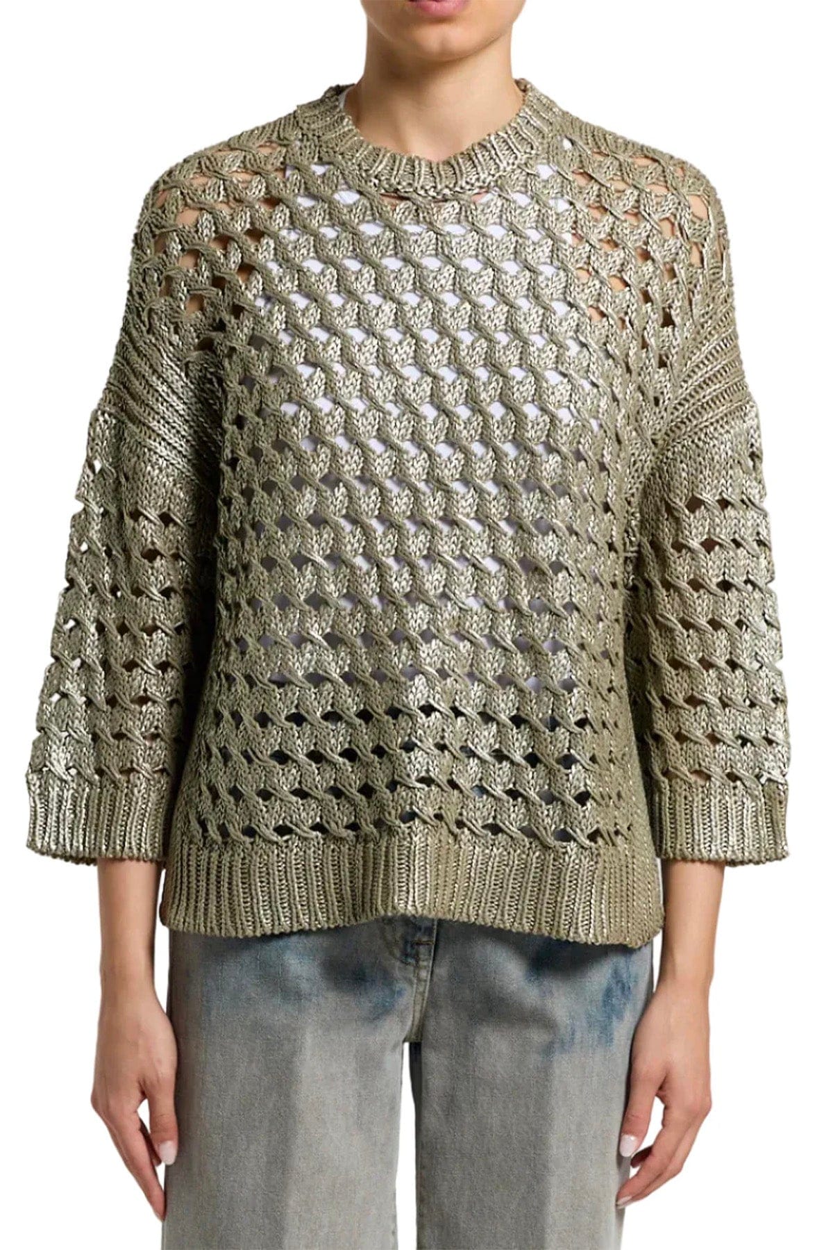 PESERICO MAGLIA-CANOTTIERA-TOP  VERDE FOGLIA D'OLIVO / 36 Maglia donna tricot filato di puro cotone mercerizzato