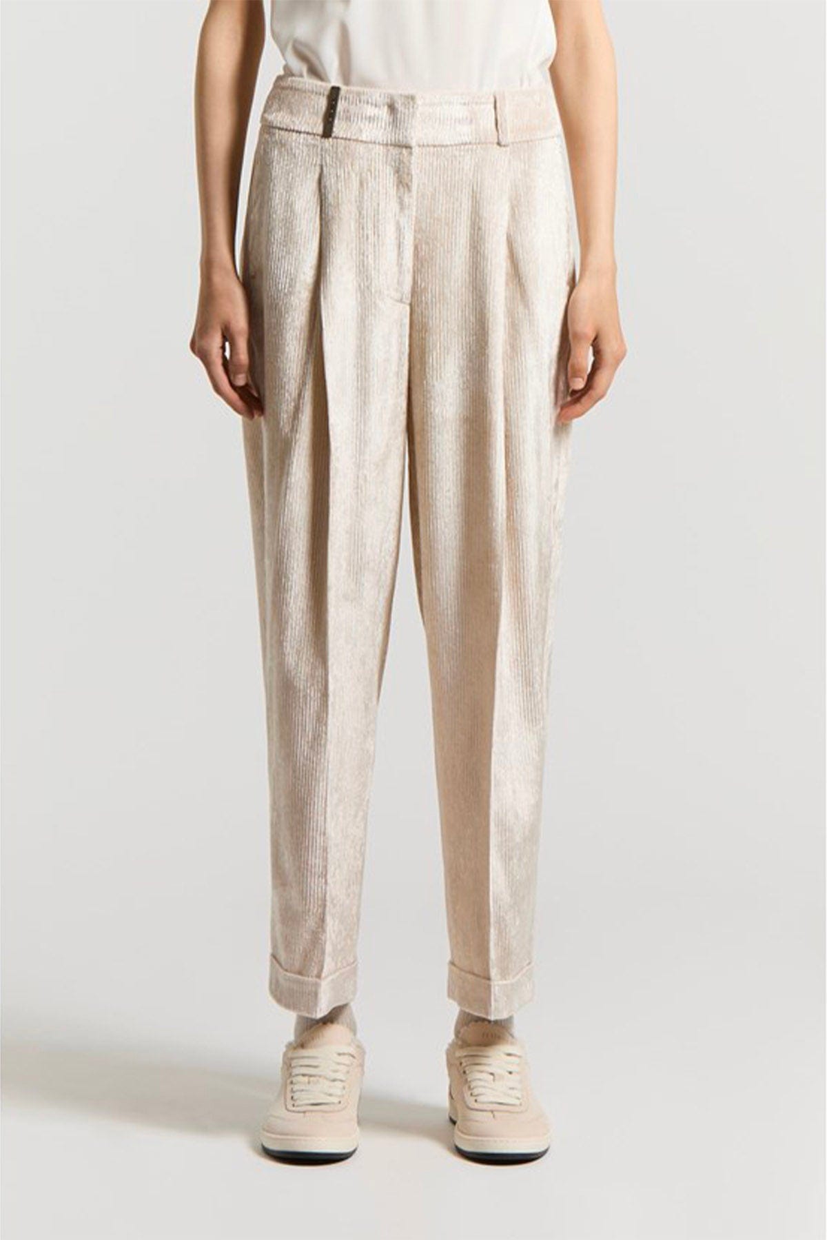 PESERICO PANTALONE LUNGO  BIANCO LANA / 36 Pantaloni da donna in velluto bianco lana Peserico