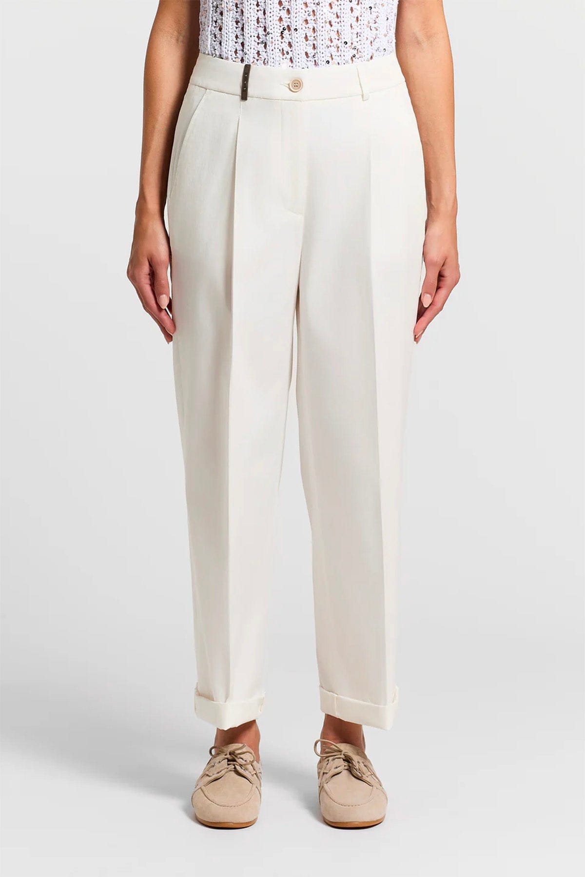 PESERICO PANTALONE LUNGO  BIANCO SOLARE / 36 Pantalone donna gabardina leggera di cotone pettinato stretch A04865D Peserico