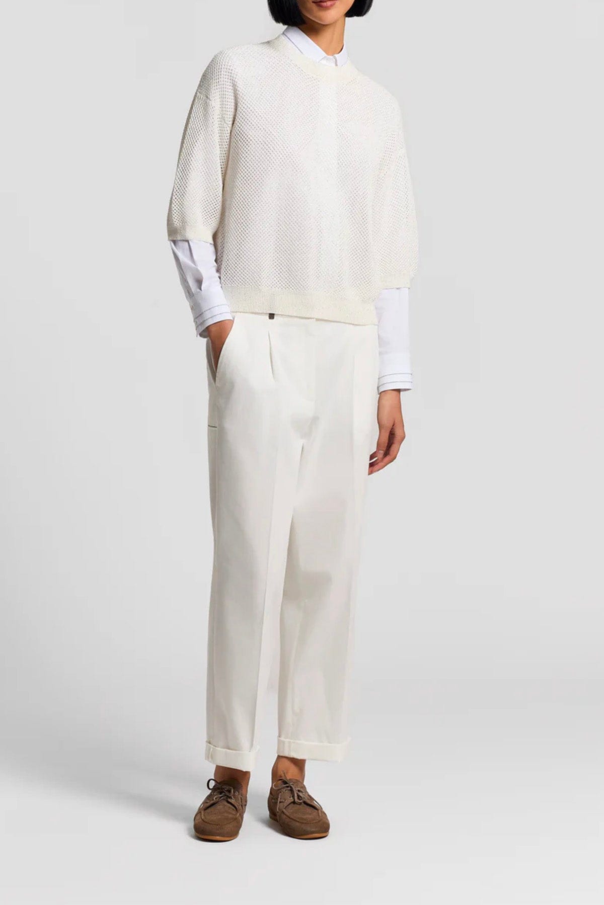 PESERICO PANTALONE LUNGO  BIANCO SOLARE / 36 Pantalone donna gabardina leggera di cotone pettinato stretch A04865D Peserico
