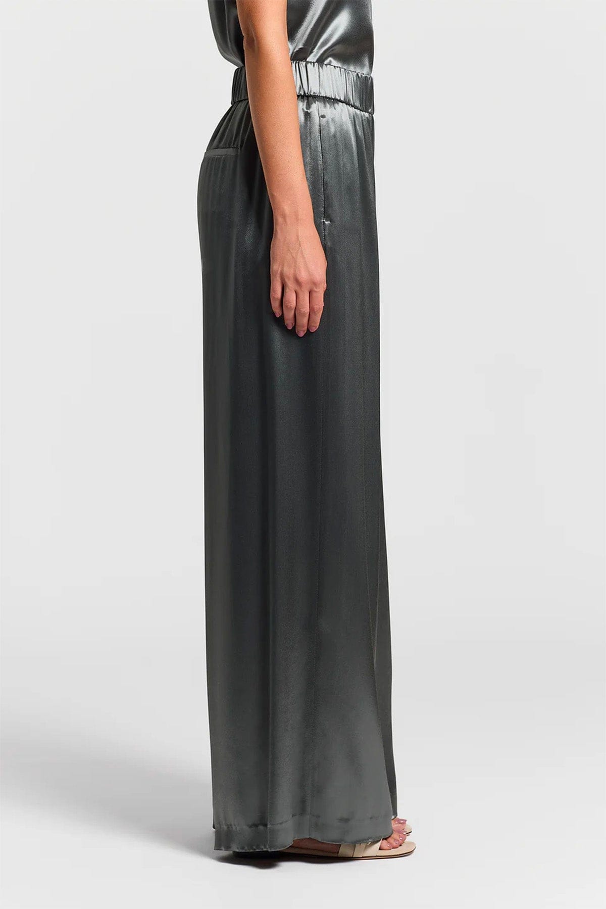 PESERICO PANTALONE LUNGO  VERDE ARDESIA / 36 Pantalone donna Raso lucido di viscosa E04052 Peserico