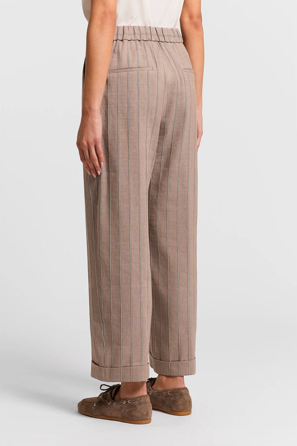 PESERICO PANTALONE LUNGO  Pantalone donna twill gessato in cotone e lino A04036 Peserico