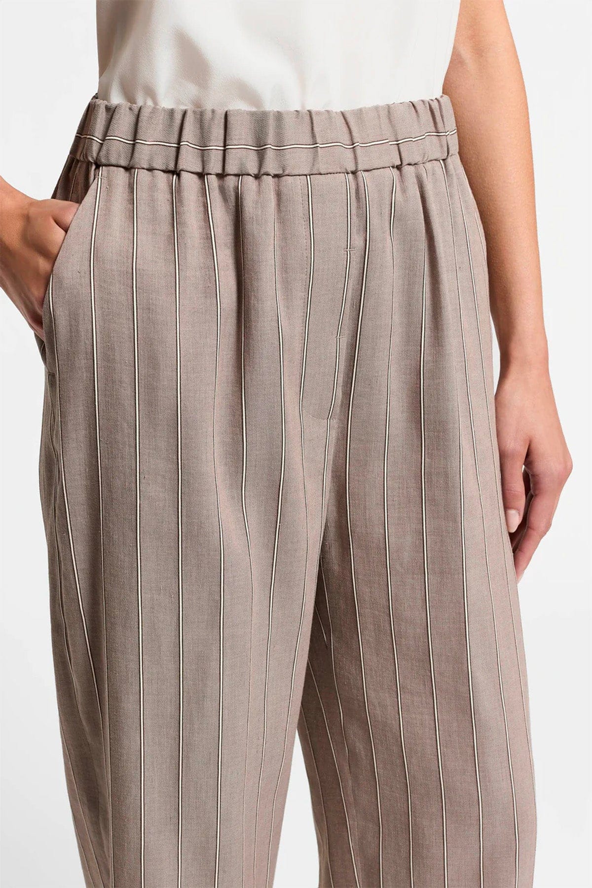 PESERICO PANTALONE LUNGO  Pantalone donna twill gessato in cotone e lino A04036 Peserico