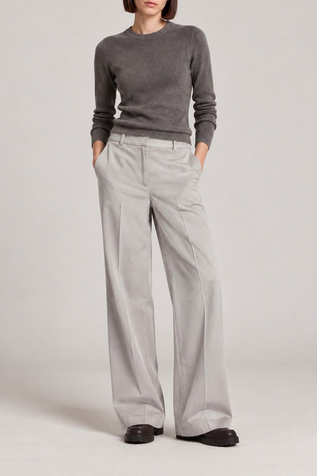 PESERICO PANTALONE LUNGO  GRIGIO LUNARE / 36 Pantalone elegante donna in gabardina di cotone Peserico A04812T3