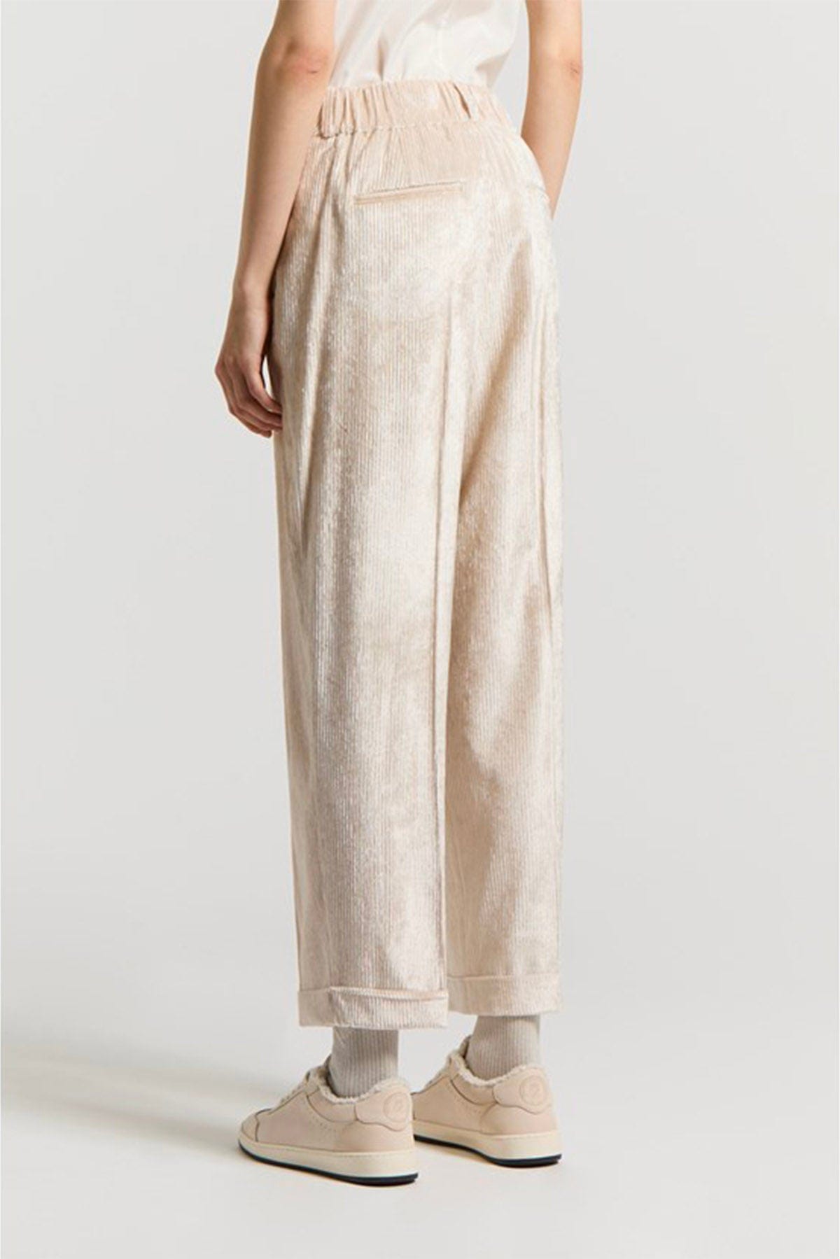 PESERICO PANTALONE LUNGO  Pantaloni da donna in velluto bianco lana Peserico