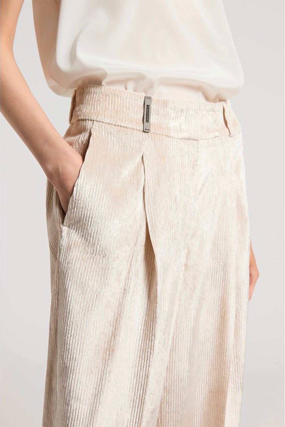 PESERICO PANTALONE LUNGO  Pantaloni da donna in velluto bianco lana Peserico
