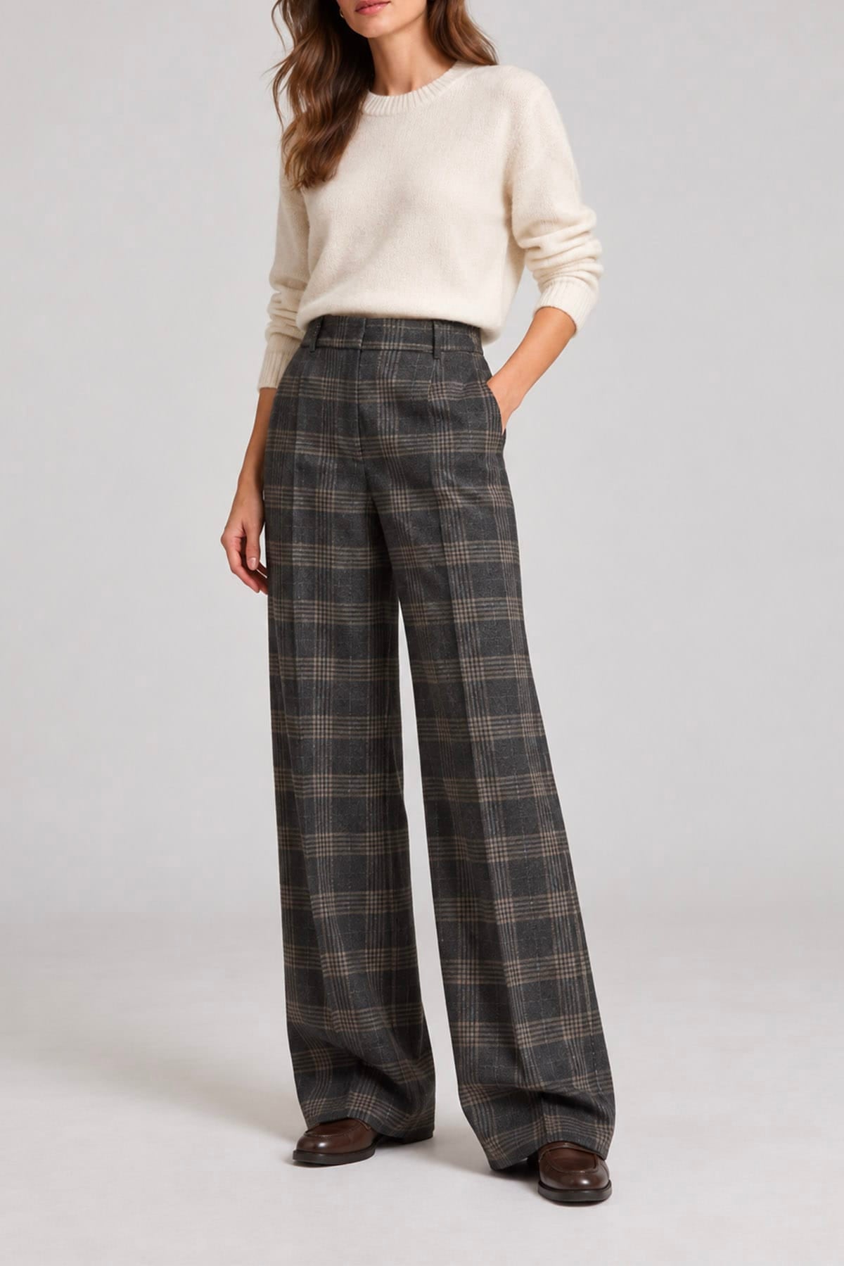 PESERICO PANTALONE LUNGO  CHECK GRIGIO SCURO ECLISSE / 36 Pantaloni donna check peserico in flanella A04335