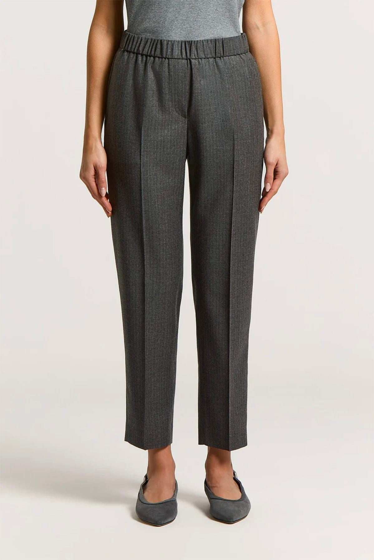 PESERICO PANTALONE LUNGO  Pantaloni gessati grigi donna Peserico A04178