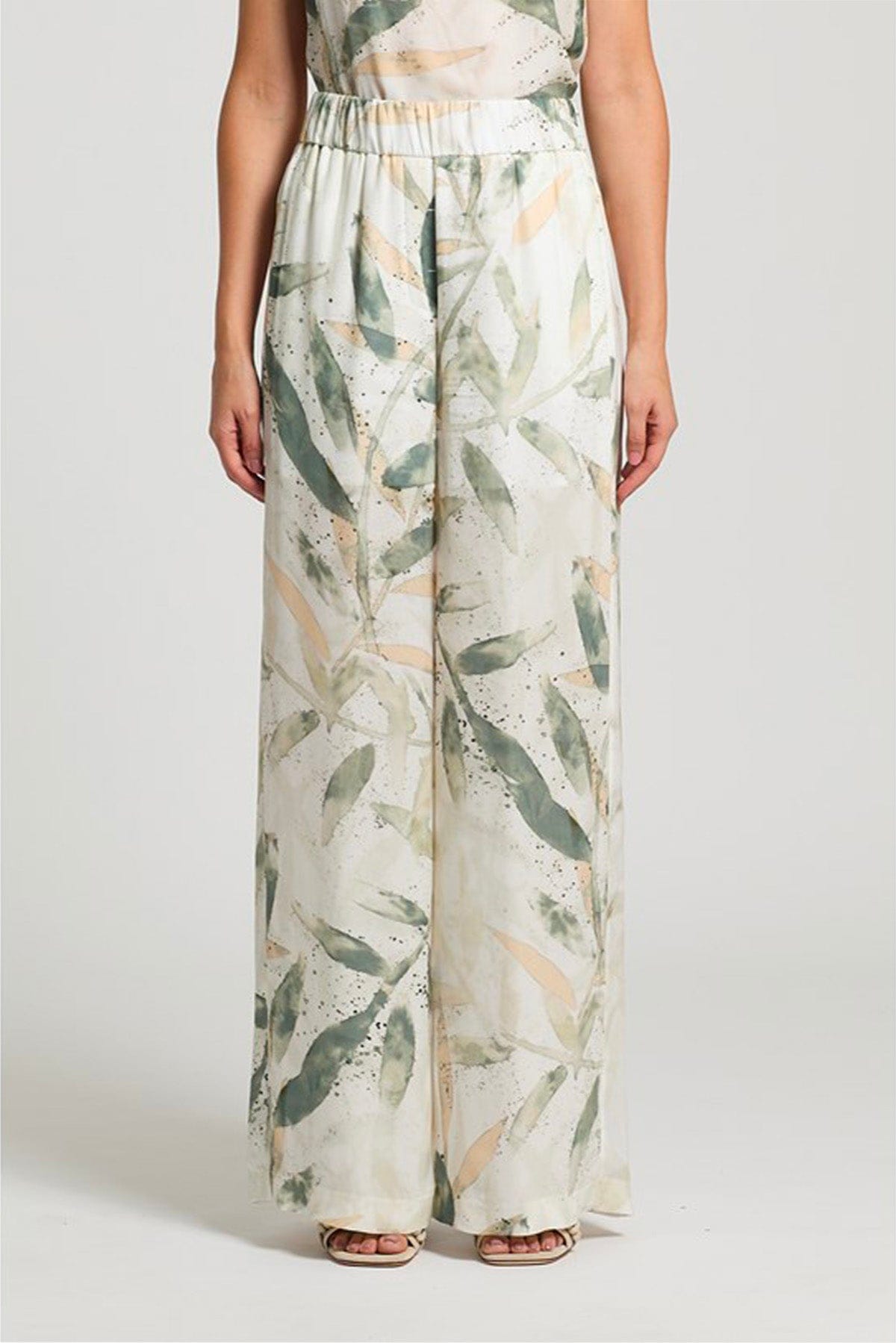 PESERICO PANTALONE LUNGO  VERDE ARDESIA / 36 Pantalone donna Crepe de chine in viscosa stampata motivo foliage E04052F Peserico