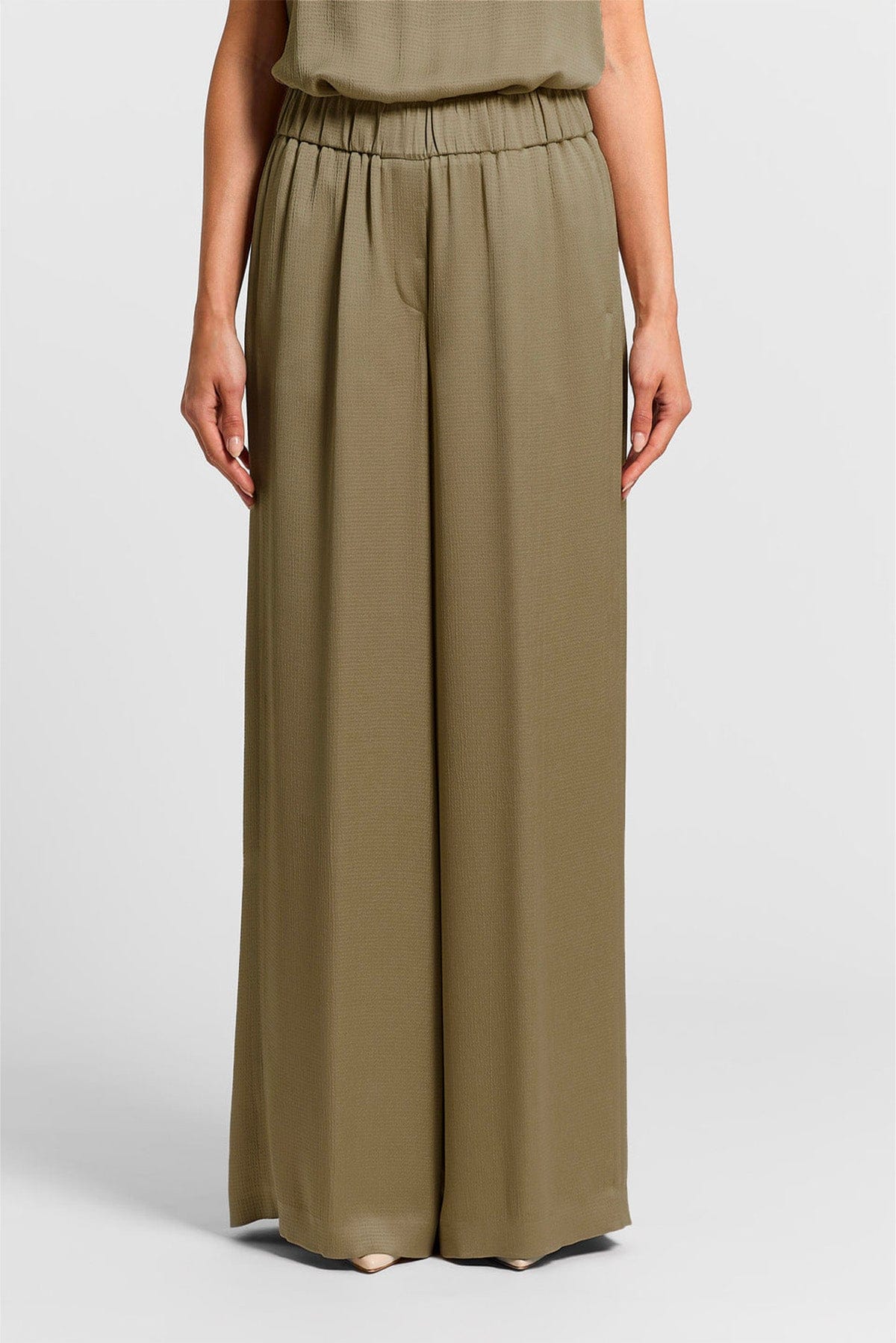 PESERICO PANTALONE LUNGO  VERDE FOGLIA D'OLIVO / 36 Pantalone donna raso di viscosa A04052 Peserico