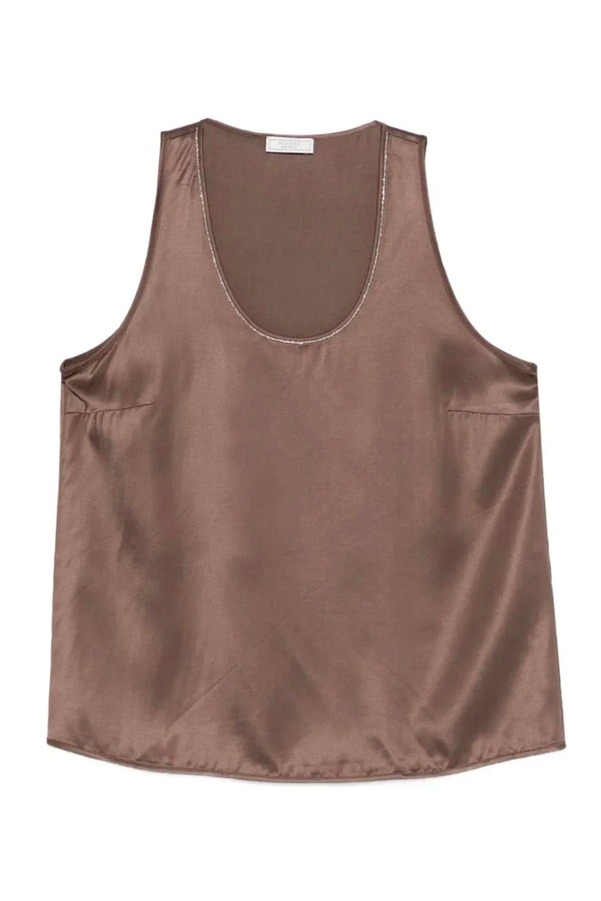 PESERICO TOP-CANOTTIERA IN TES.  MARRONE CORTECCIA / 36 Top donna Raso di viscosa A08481 Peserico