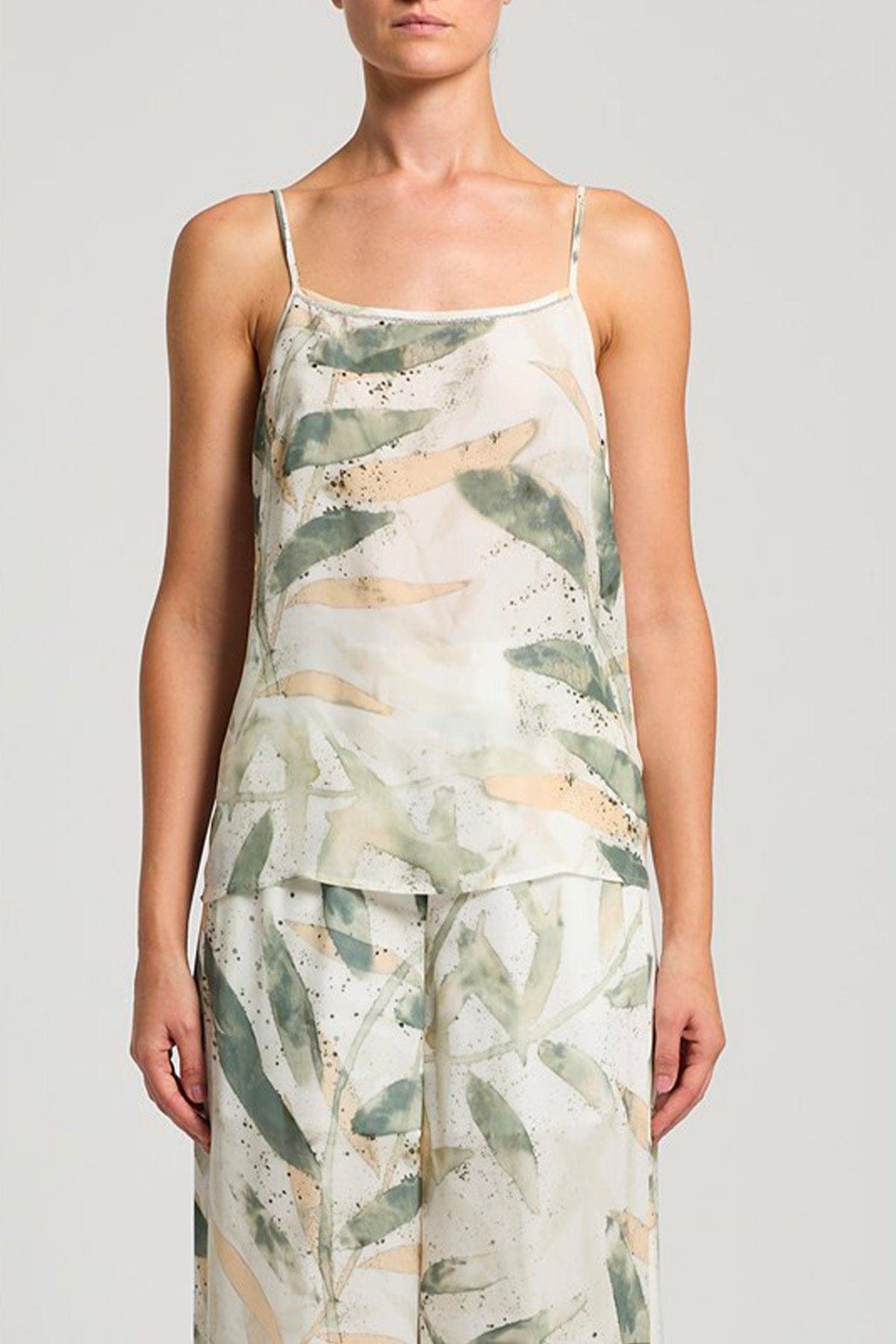 PESERICO TOP-CANOTTIERA IN TES.  VERDE ARDESIA / 36 Top donna Crepe de chine in viscosa stampata motivo foliage E08421D Peserico