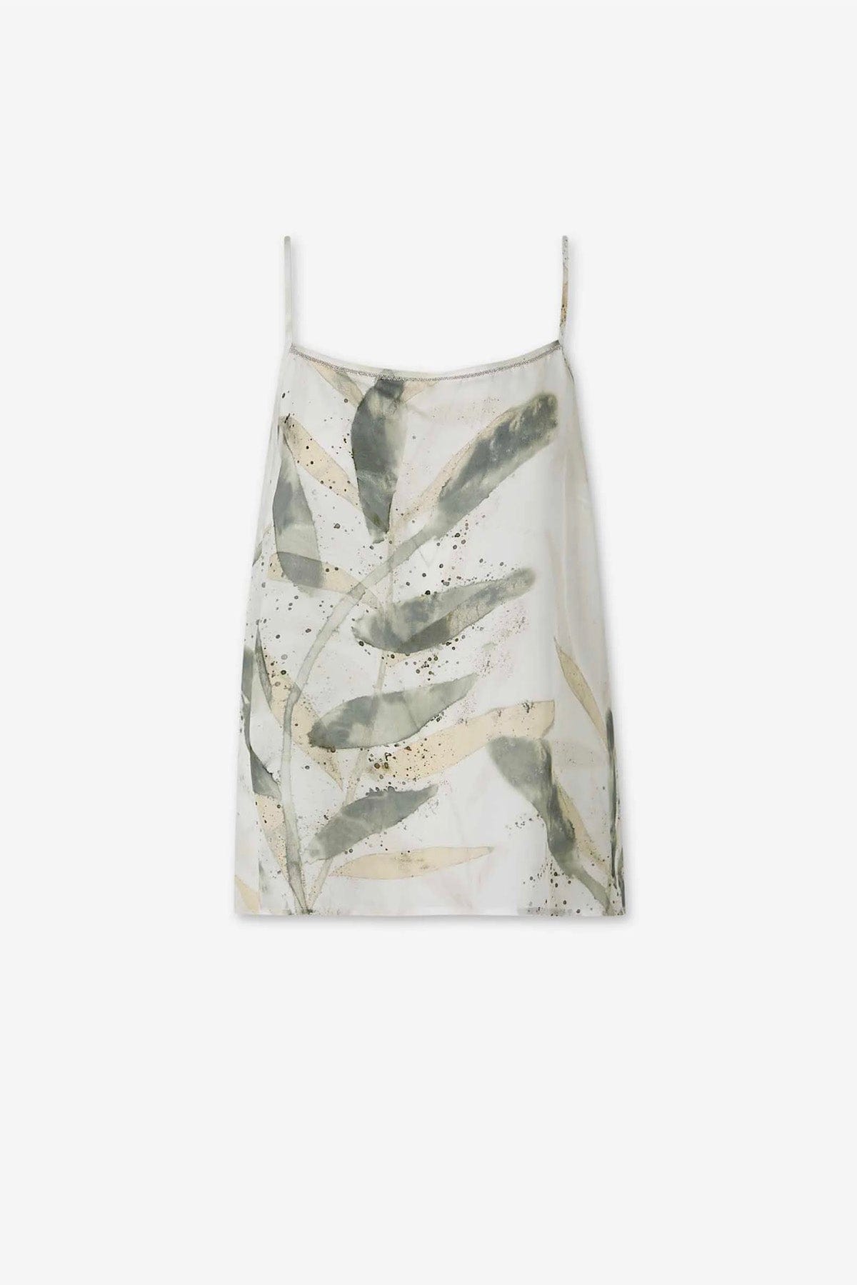PESERICO TOP-CANOTTIERA IN TES.  VERDE ARDESIA / 36 Top donna Crepe de chine in viscosa stampata motivo foliage E08421D Peserico