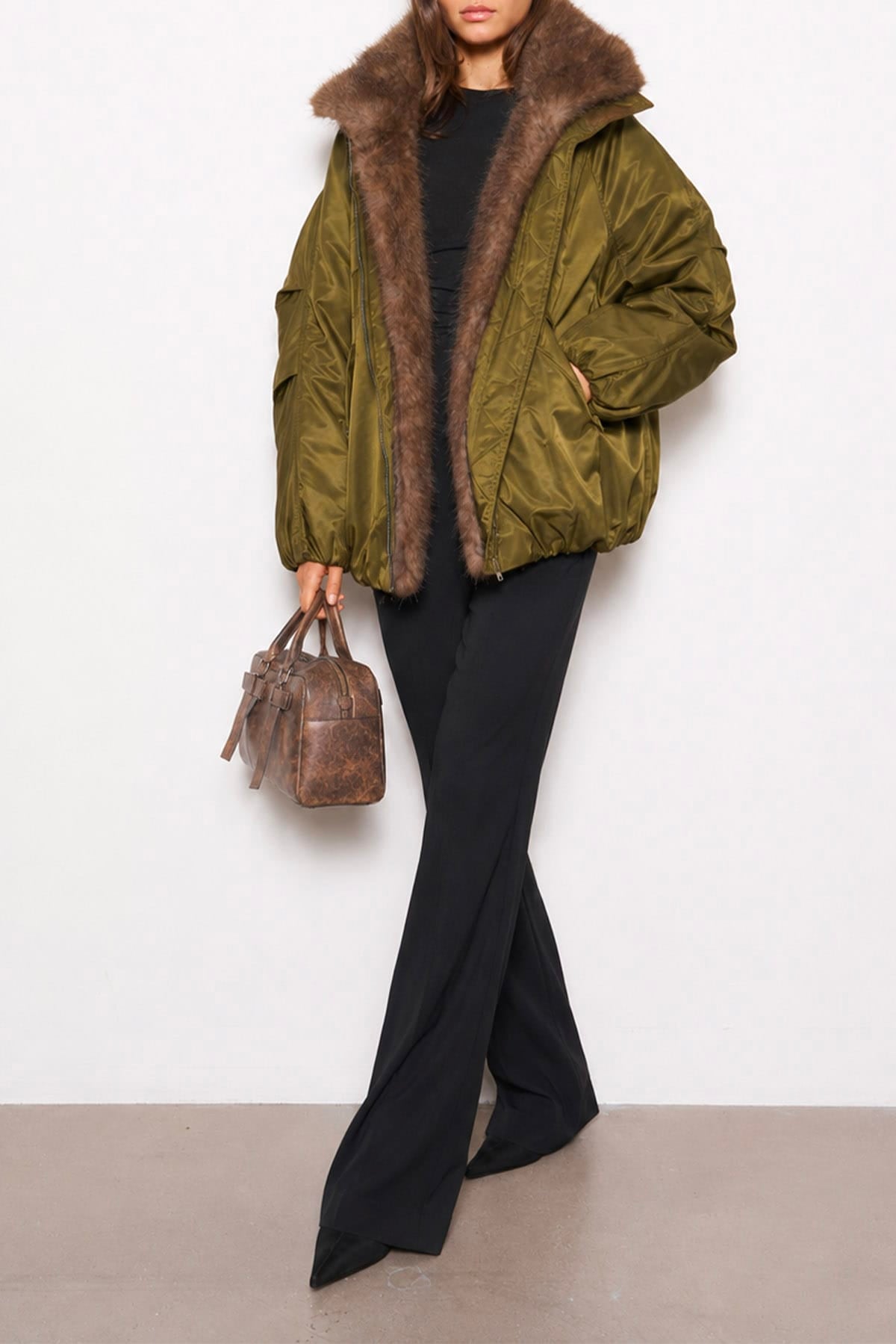 STAND STUDIO GIACCONE  ARMY GREEN / 32 Bomber in ecopelliccia donna Stand Studio Thilda