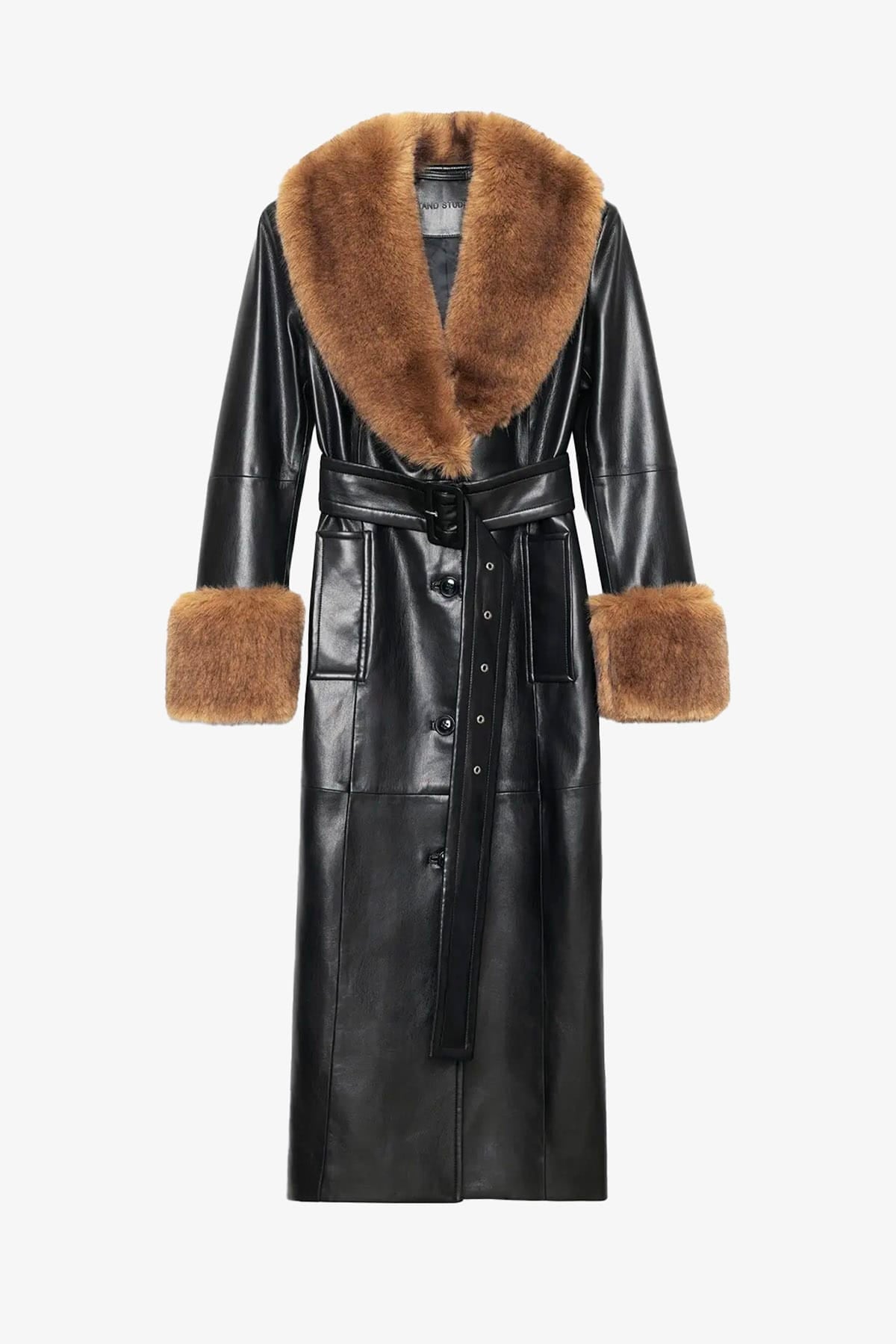 STAND STUDIO MANTELLO-MANTELLA  BLACK-NATURAL / 32 Cappotto con bordi in eco pelliccia donna Stand Studio Estella