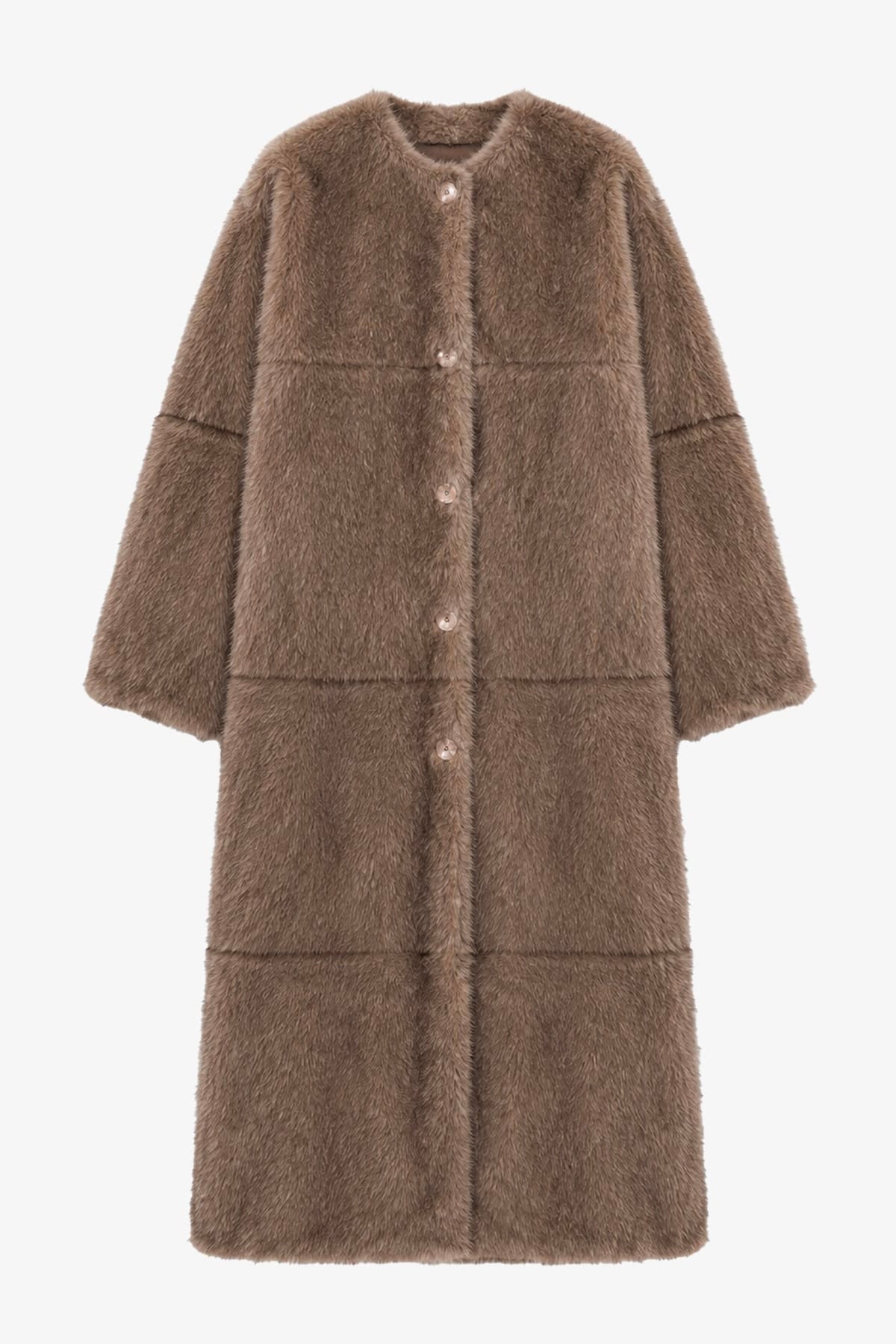 STAND STUDIO MANTELLO-MANTELLA  NATURAL GREY / 32 Cappotto in eco pelliccia lungo donna Stand Studio Hilma