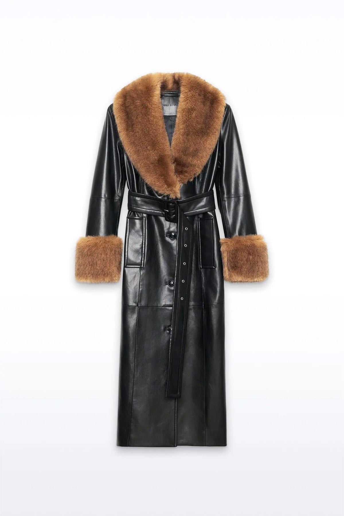 STAND STUDIO MANTELLO-MANTELLA  NERO / 32 Cappotto in ecopelle con dettagli in pelliccia ecologica Stand Studio Estella