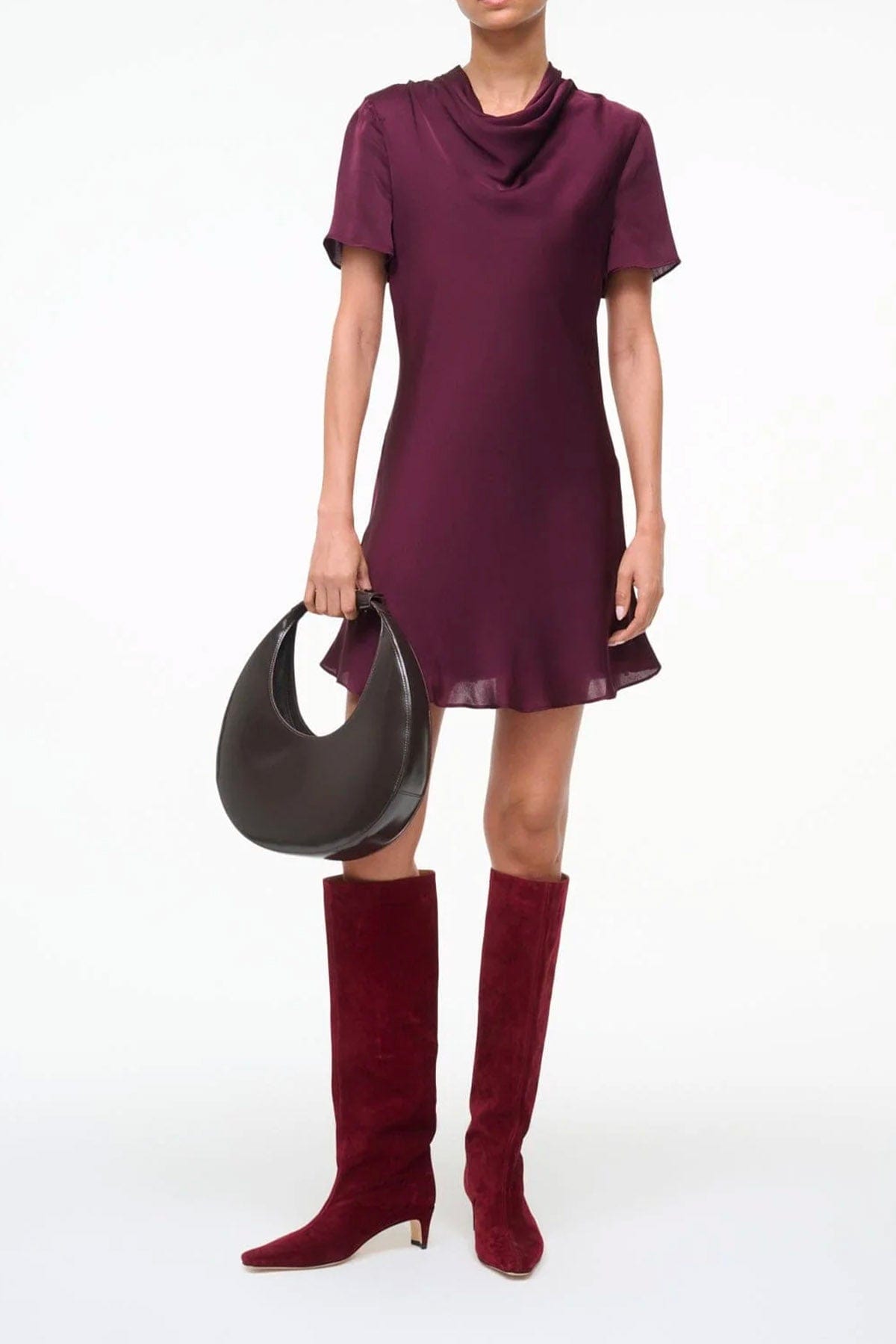 STAUD ABITO  Vestito corto donna bordeaux in seta Staud Iris