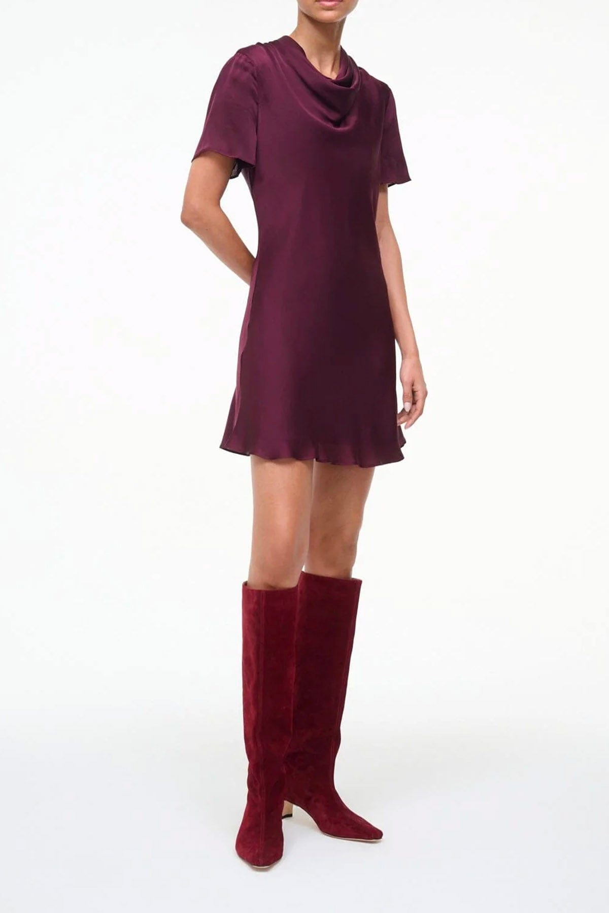 STAUD ABITO  Vestito corto donna bordeaux in seta Staud Iris
