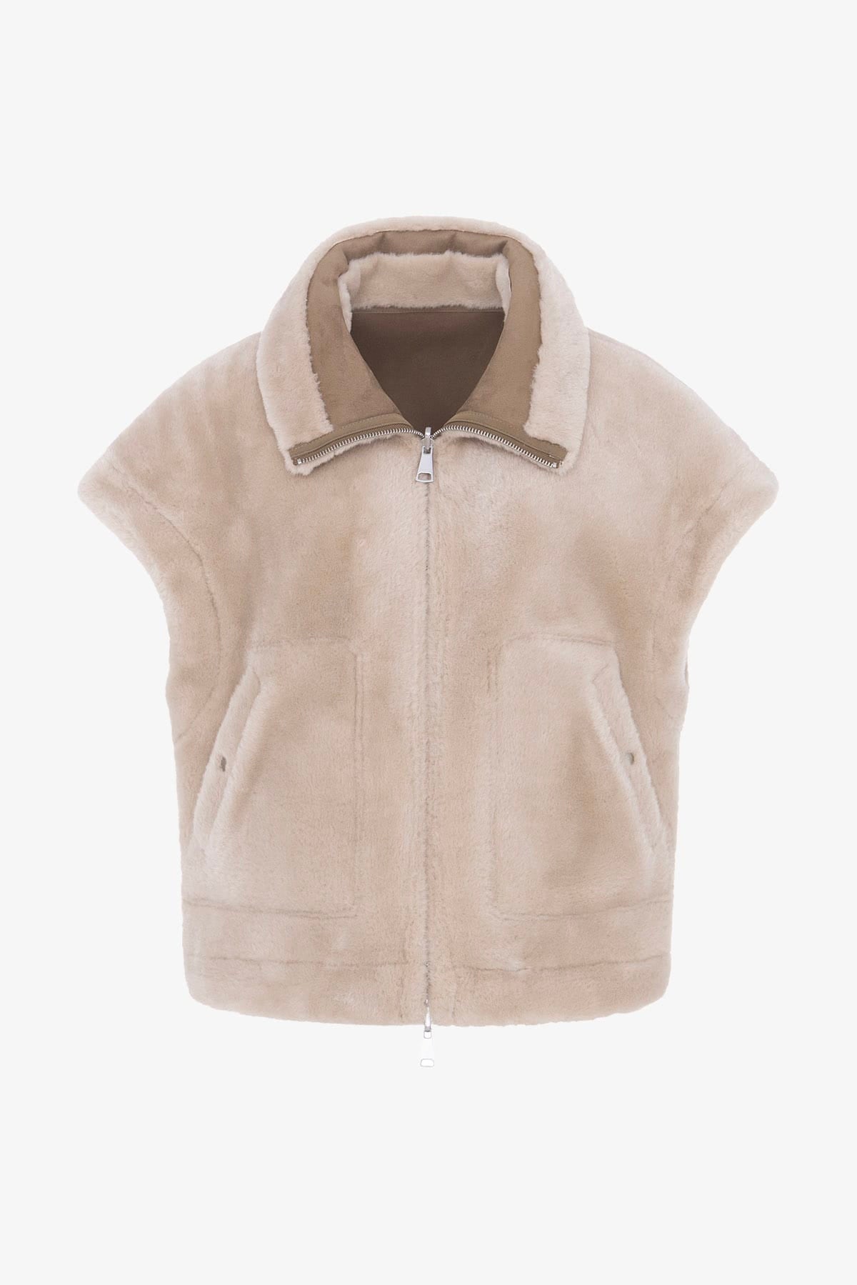 URBANCODE GILET  GESSO-SABBIA / XXS Gilet in pelliccia ecologica donna Urbancode BJ20453